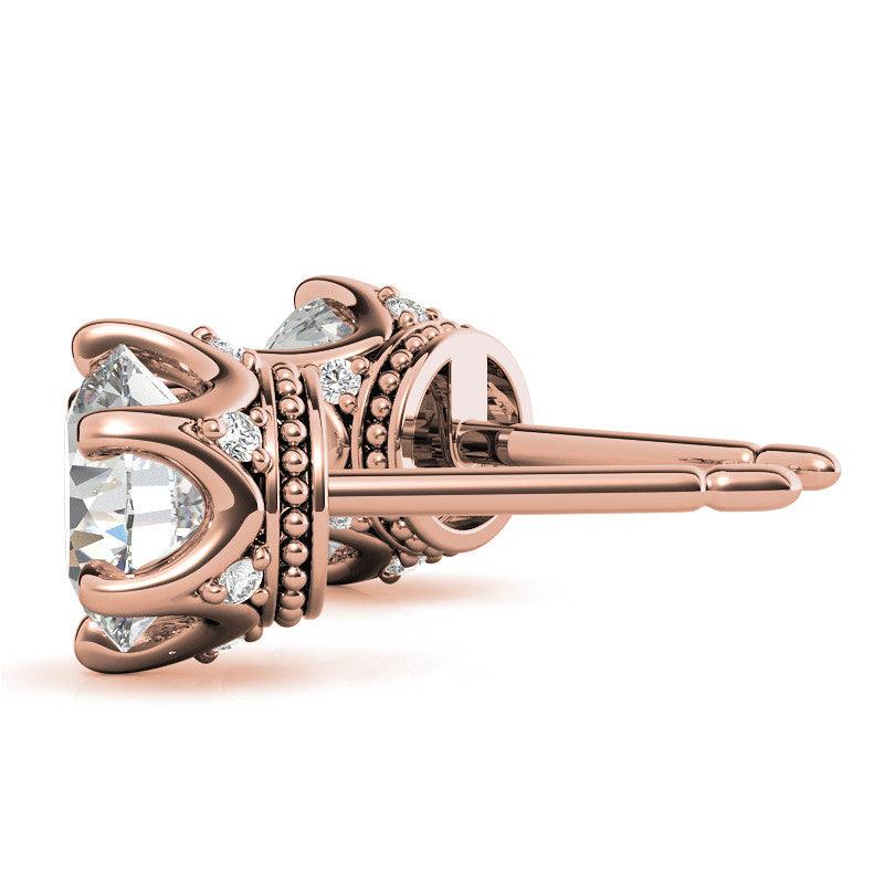 Classic Solitaire Round Rose Gold Silver Rhodium-Plated Earring For Woman