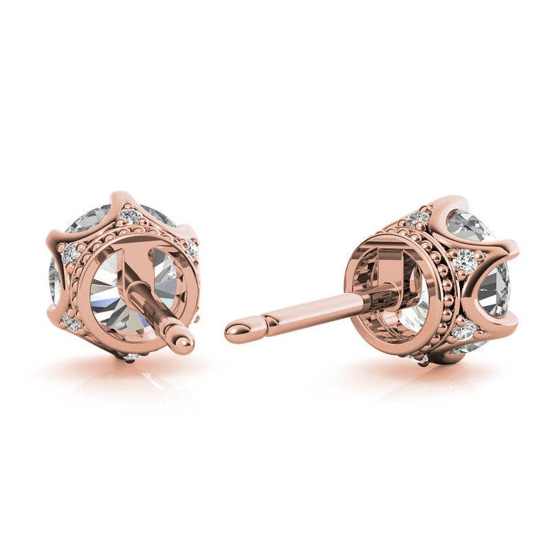 Classic Solitaire Round Rose Gold Silver Rhodium-Plated Earring For Woman