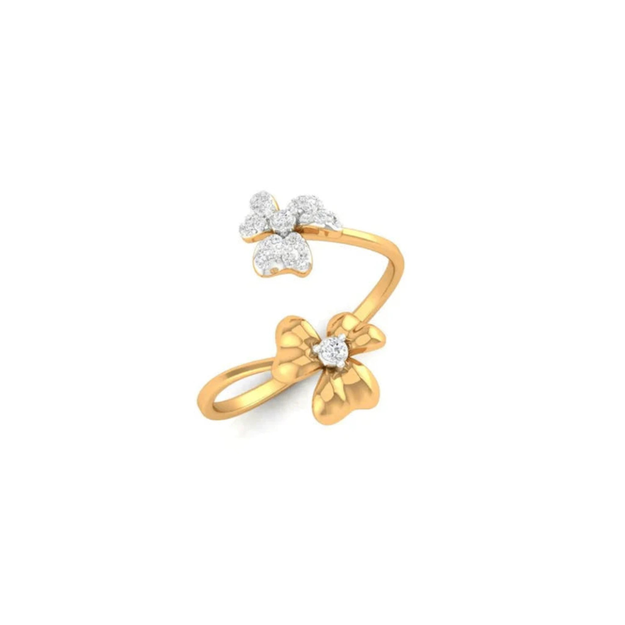 Silver Yellow Gold Adjustable Dual Twist Floral Elegant Ring for Women