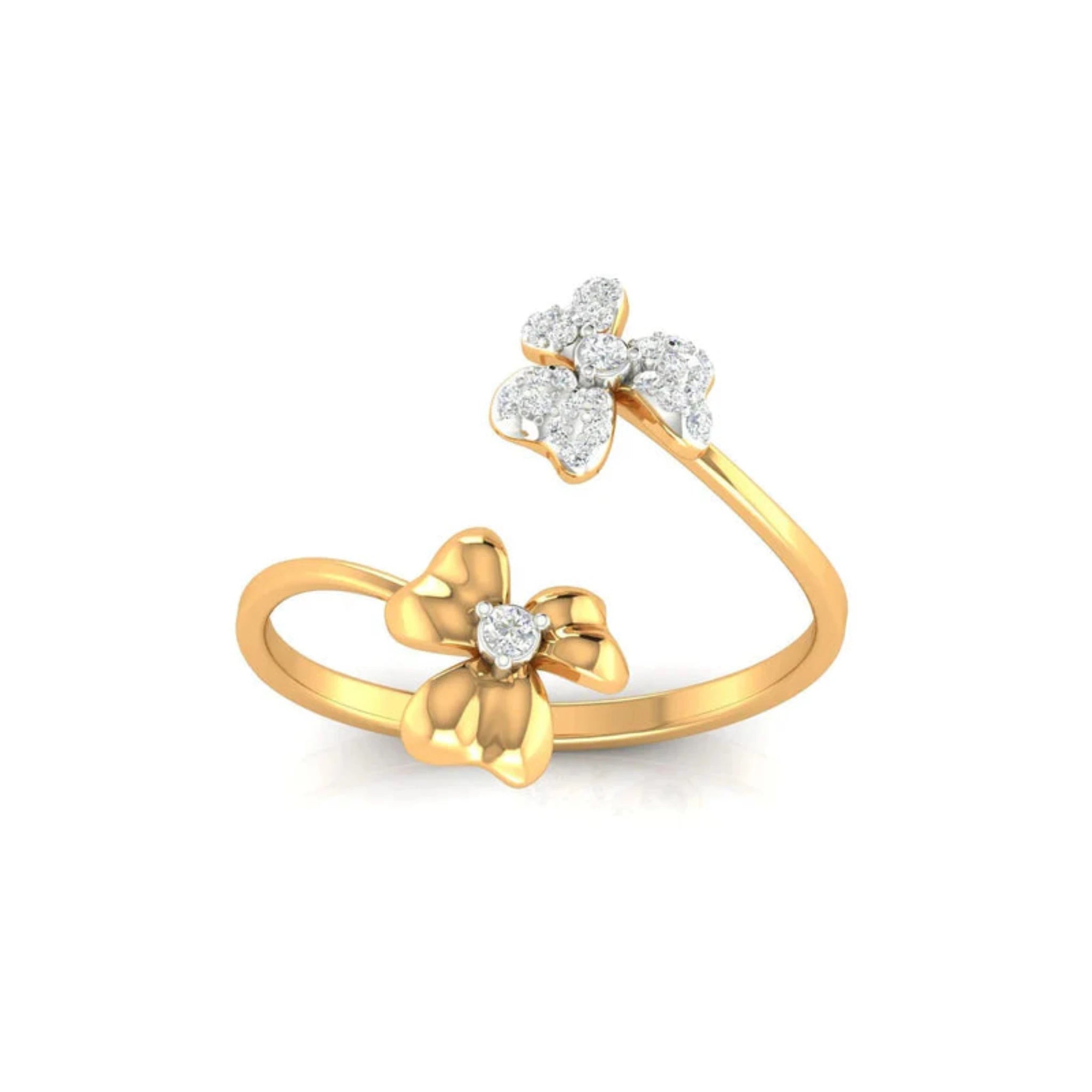 Silver Yellow Gold Adjustable Dual Twist Floral Elegant Ring for Women