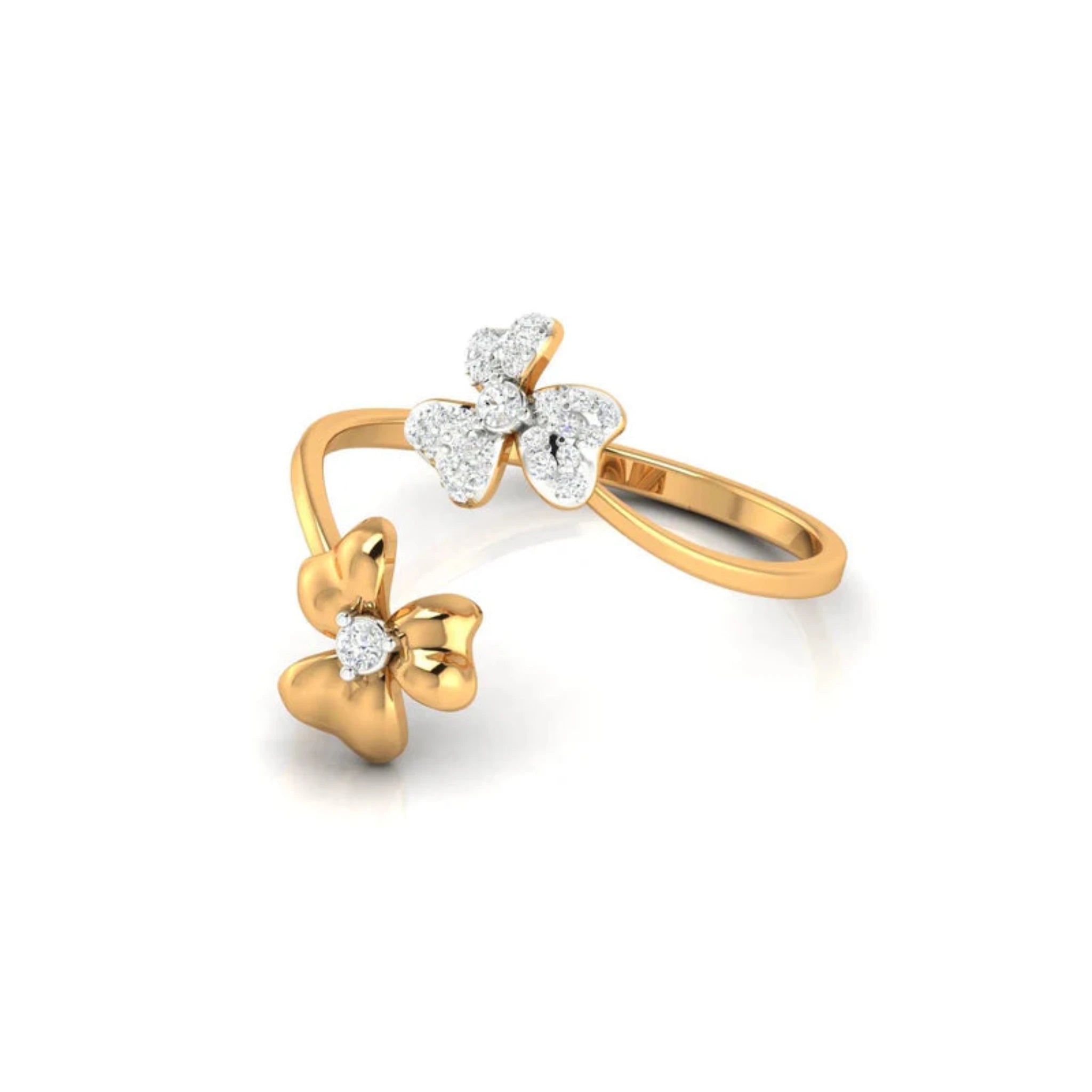 Silver Yellow Gold Adjustable Dual Twist Floral Elegant Ring for Women