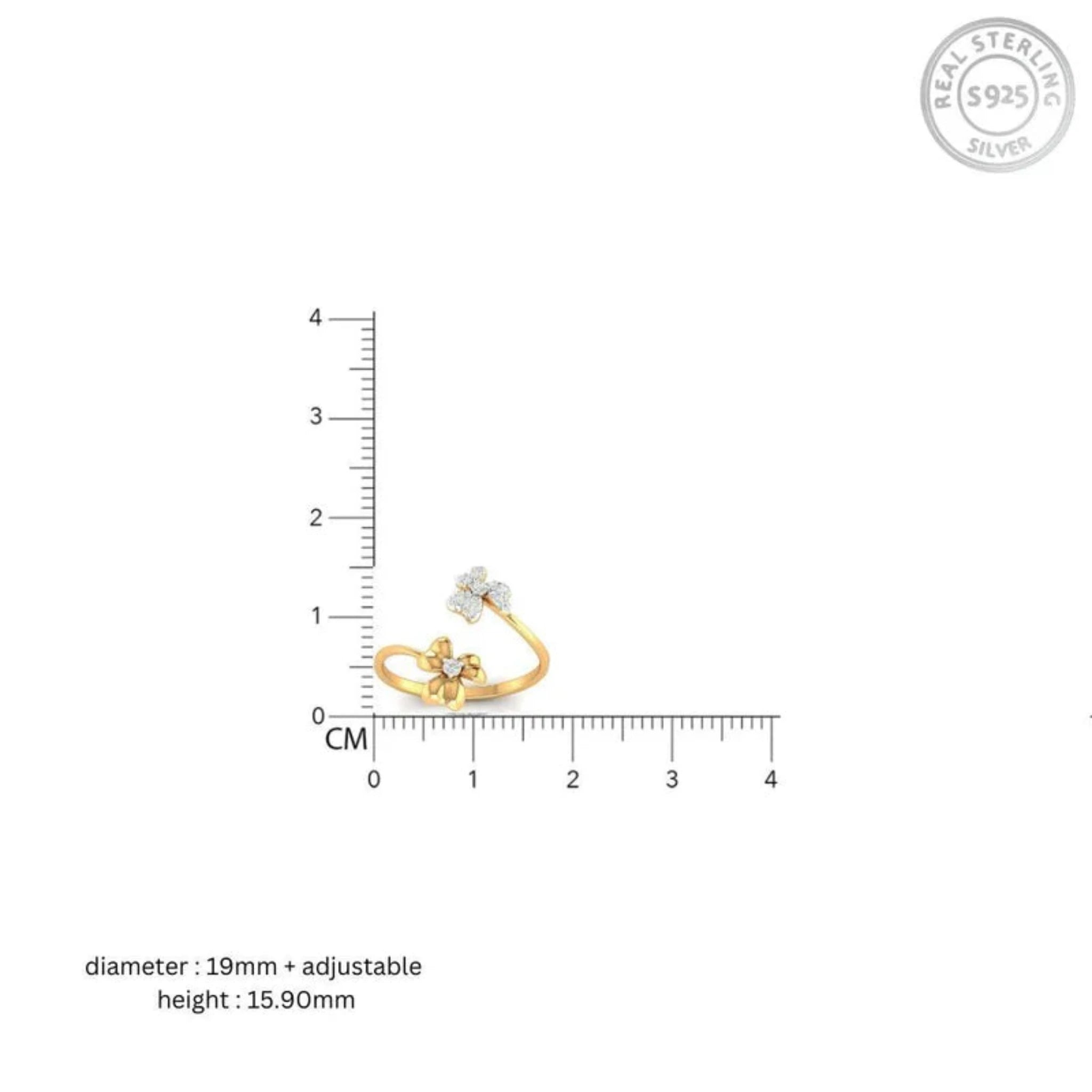 Silver Yellow Gold Adjustable Dual Twist Floral Elegant Ring for Women