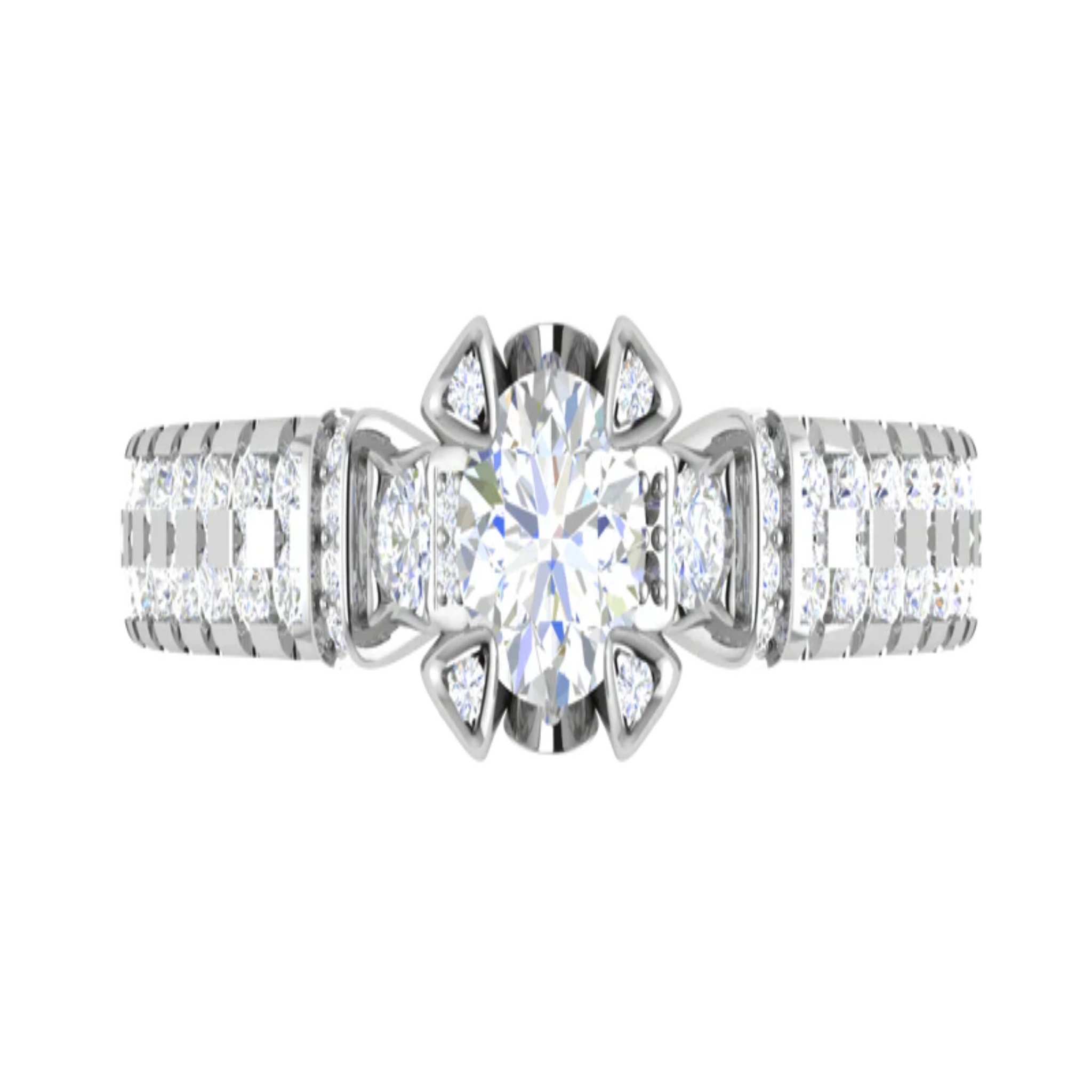 White Gold Adjustable Silver Sparkling Pave Set Floral Ring For Woman