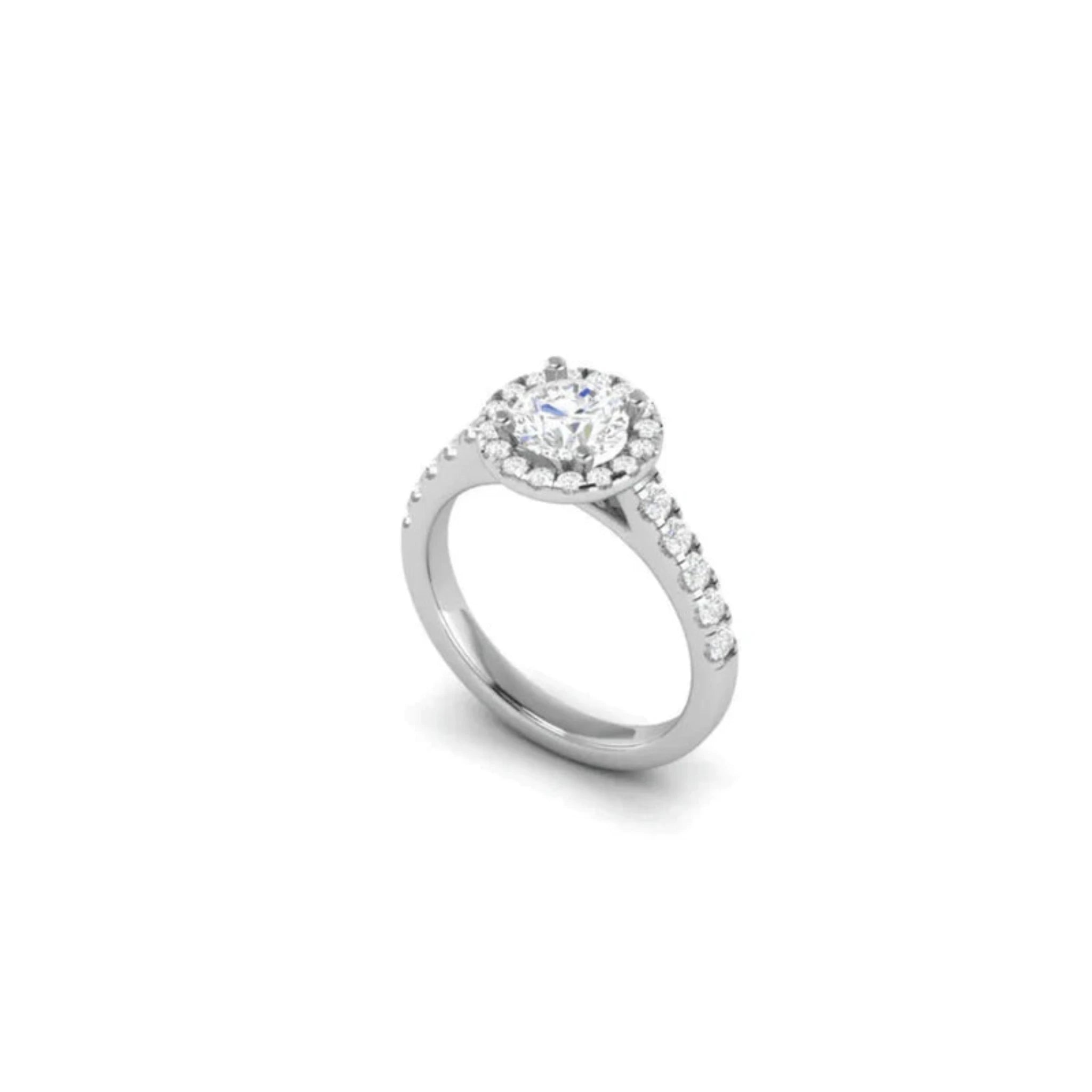 White Gold Adjustable Silver Round Brilliant Halo Diamond Engagement Ring For Woman