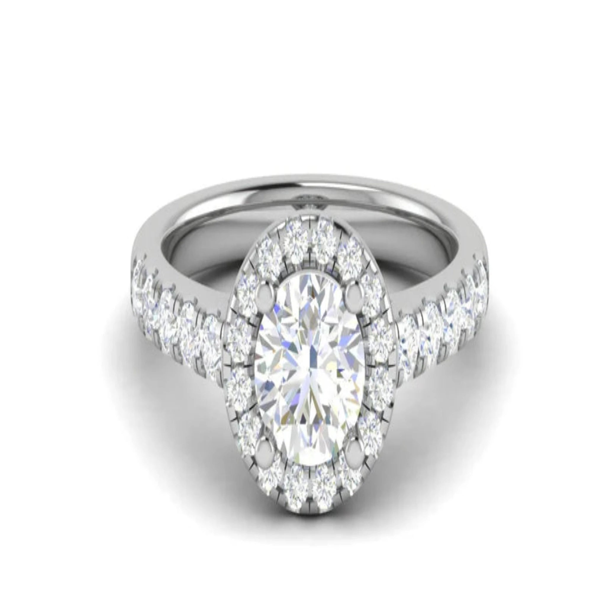 White Gold Adjustable Silver Round Brilliant Halo Diamond Engagement Ring For Woman