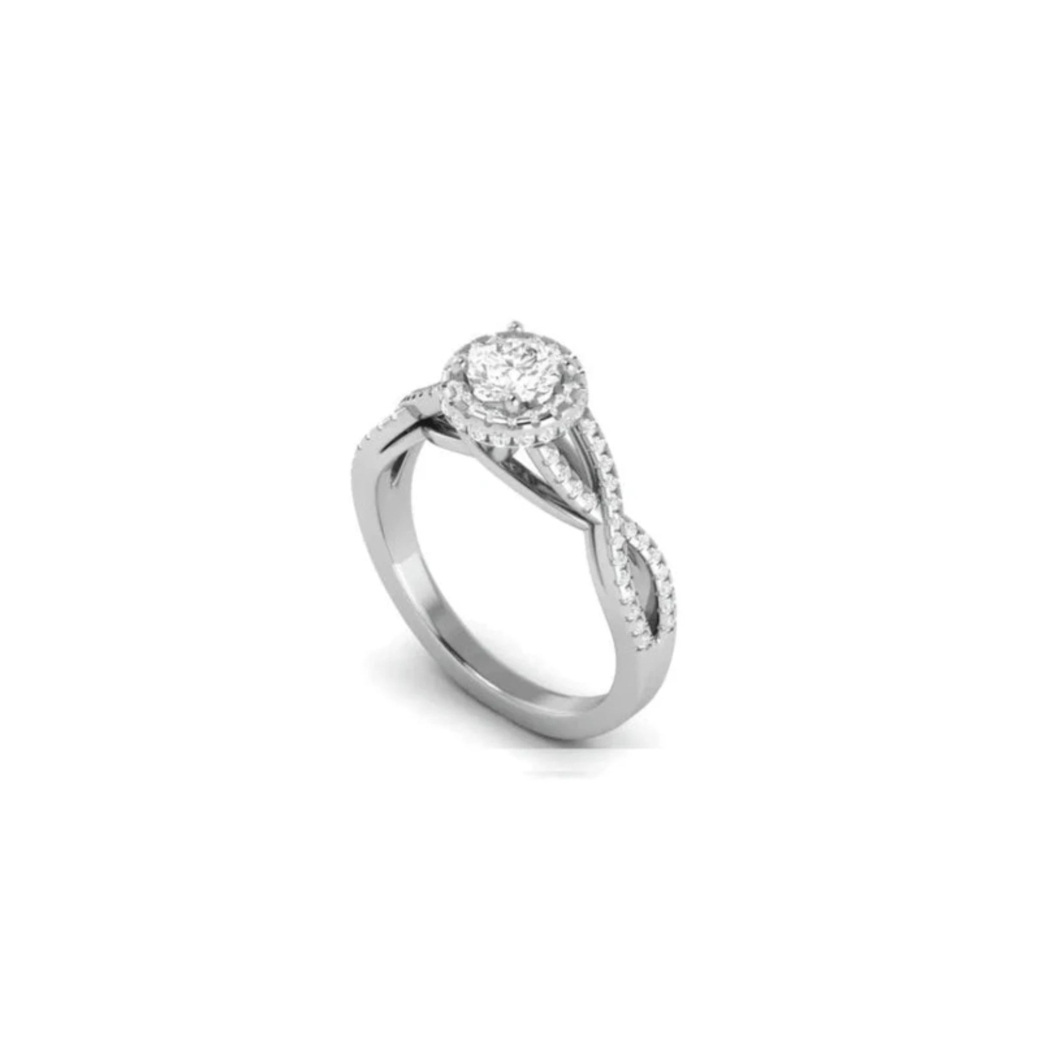 White Gold Adjustable Silver Intertwined Twisted Pave Halo Round Cut Center Ring For Woman