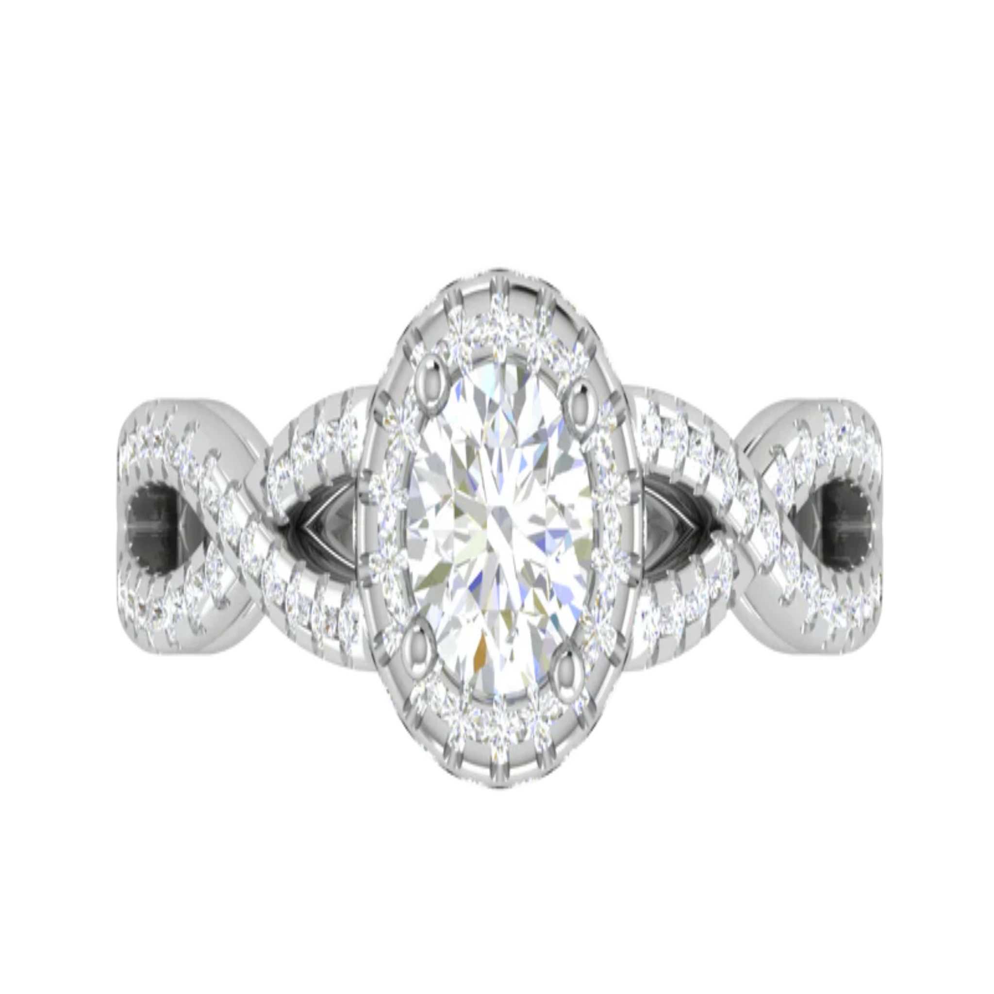 White Gold Adjustable Silver Intertwined Twisted Pave Halo Round Cut Center Ring For Woman