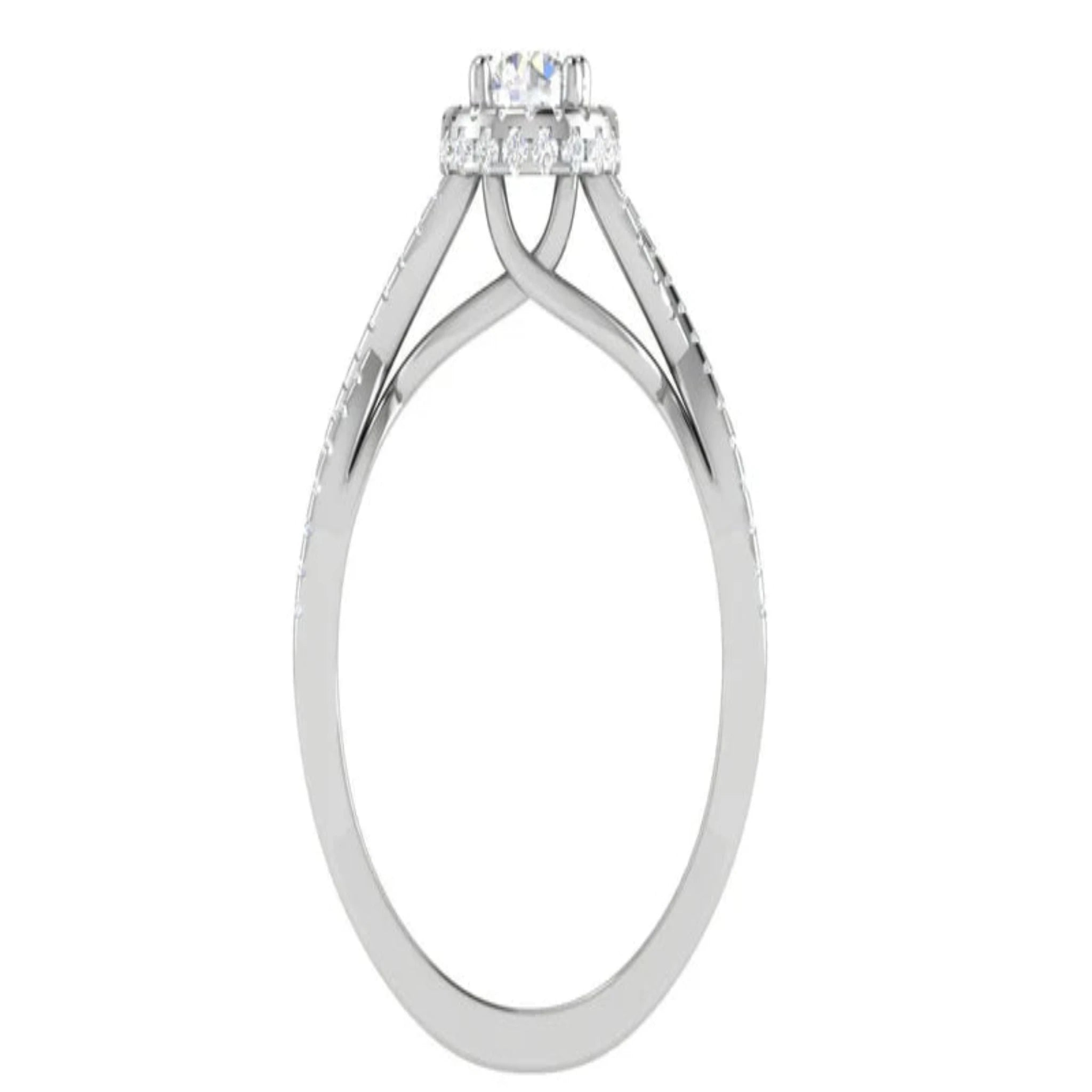 White Gold Adjustable Silver Intertwined Twisted Pave Halo Round Cut Center Ring For Woman