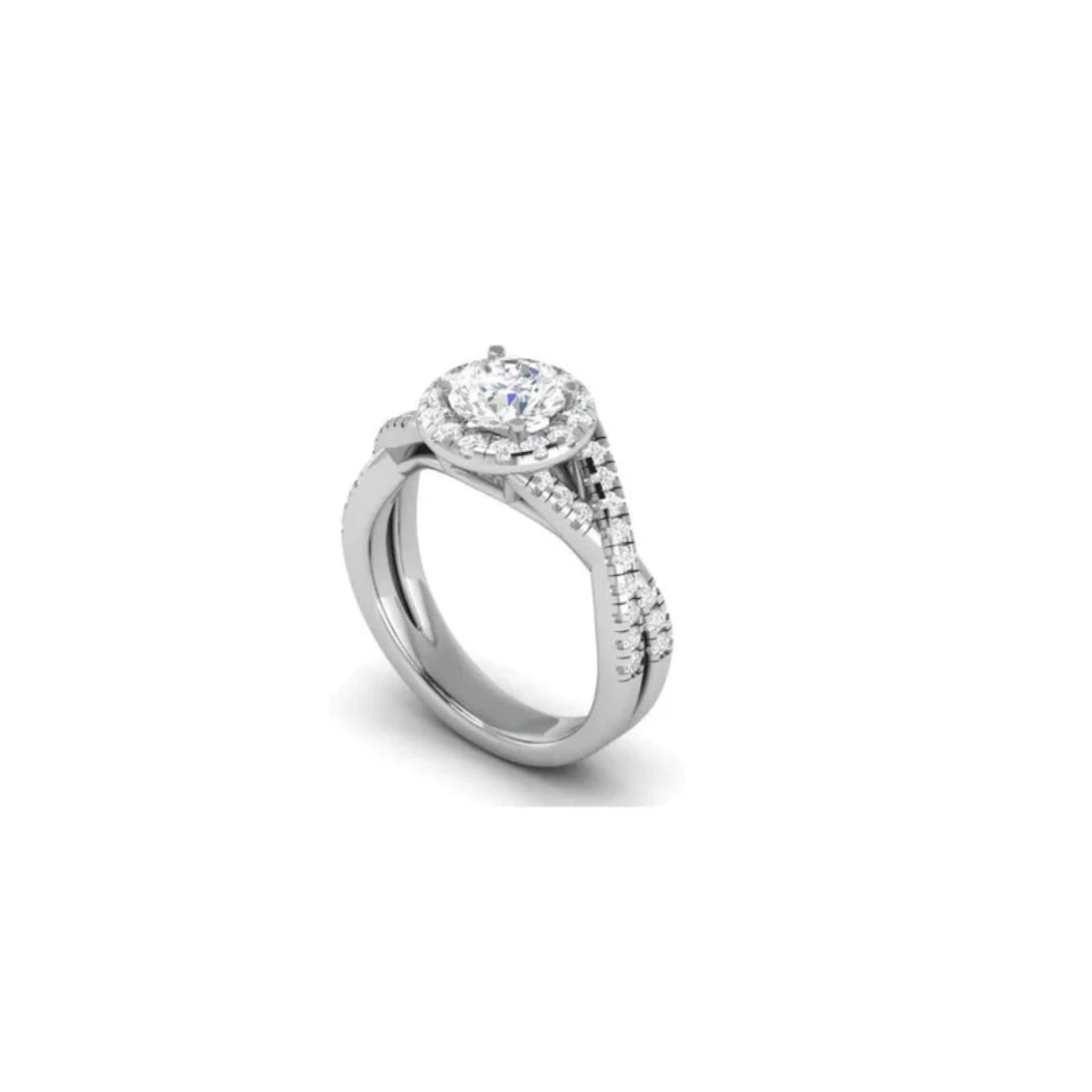 White Gold Adjustable Silver Brilliant Halo Twisted Split-Shank Bridal Ring For Woman