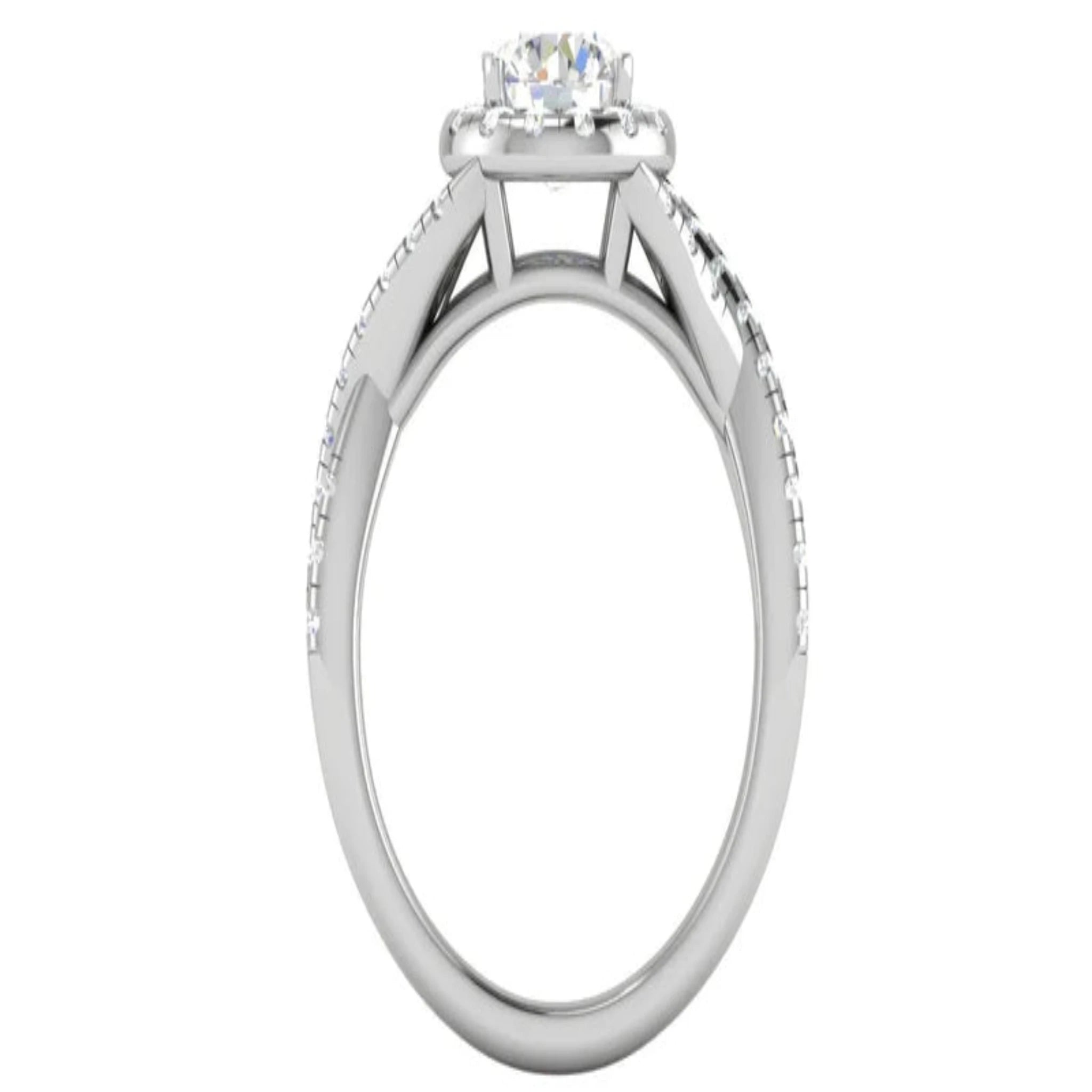 White Gold Adjustable Silver Brilliant Halo Twisted Split-Shank Bridal Ring For Woman