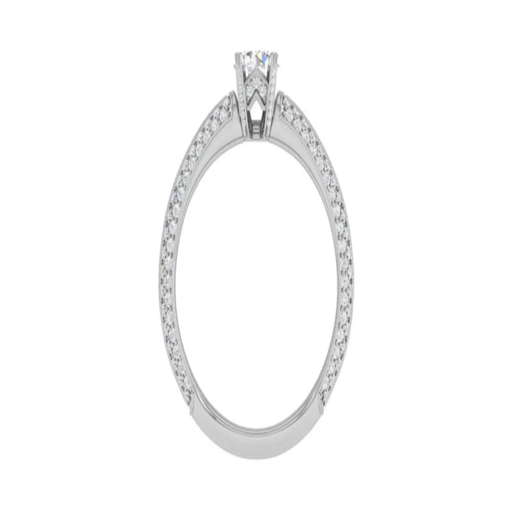 White Gold Adjustable Silver Round Diamond Solitaire Triple Row Ring For Woman