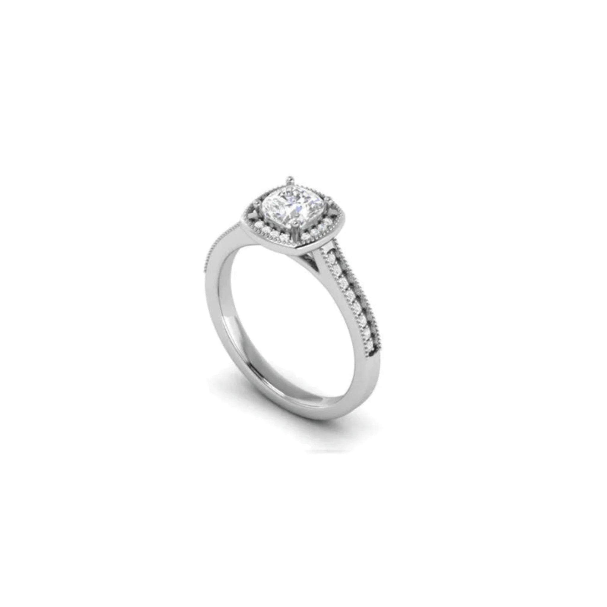 White Gold Adjustable Silver Cushion Halo Vintage Milgrain Luxury Bridal Ring For Woman