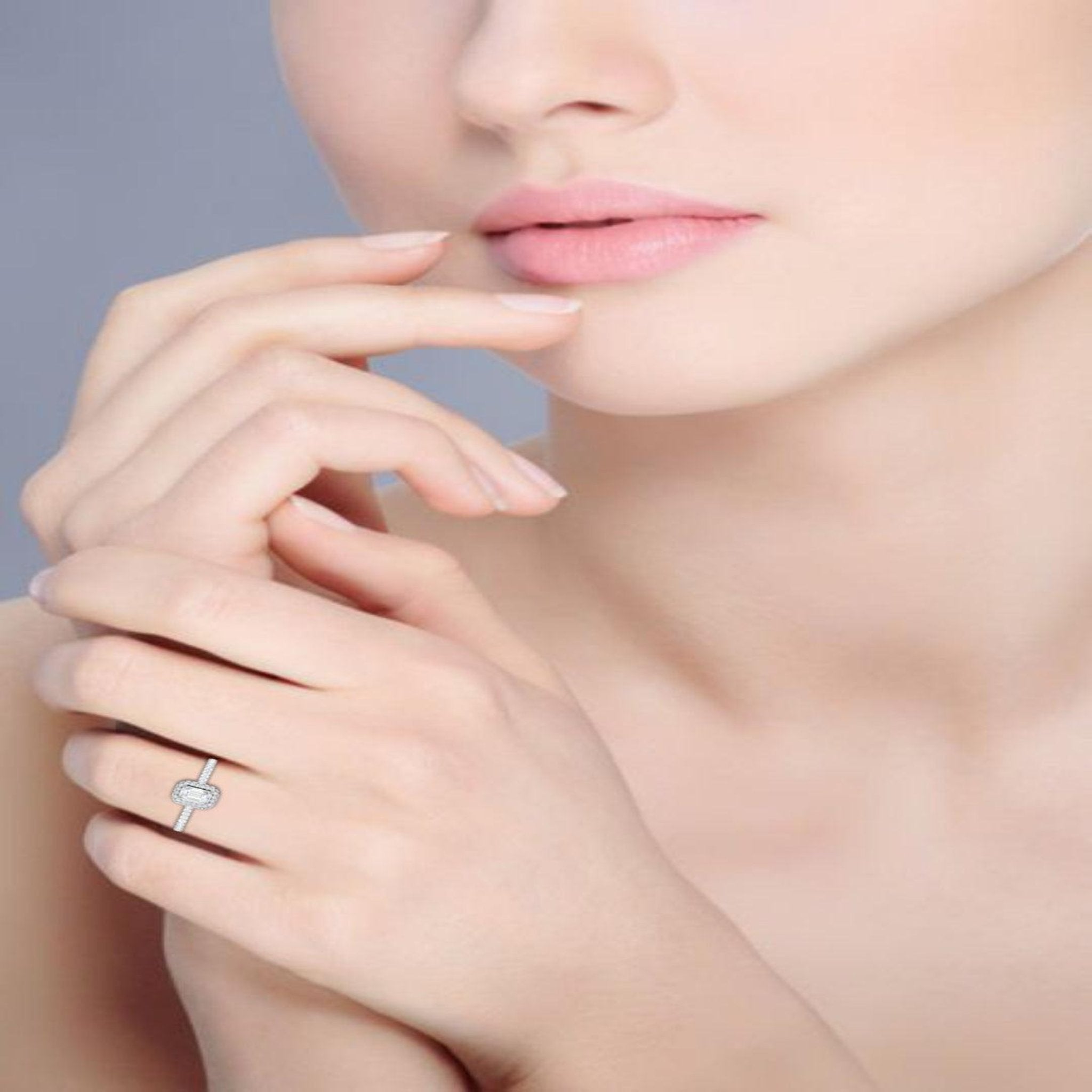 Emerald Cut White Gold Adjustable Silver Stunning Ring For Women