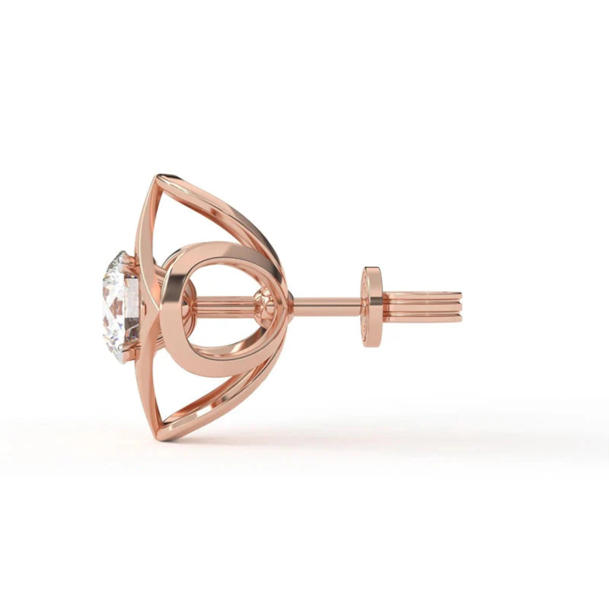 Rose Gold Adjustable Silver Interwoven Round Stud Earring For Woman