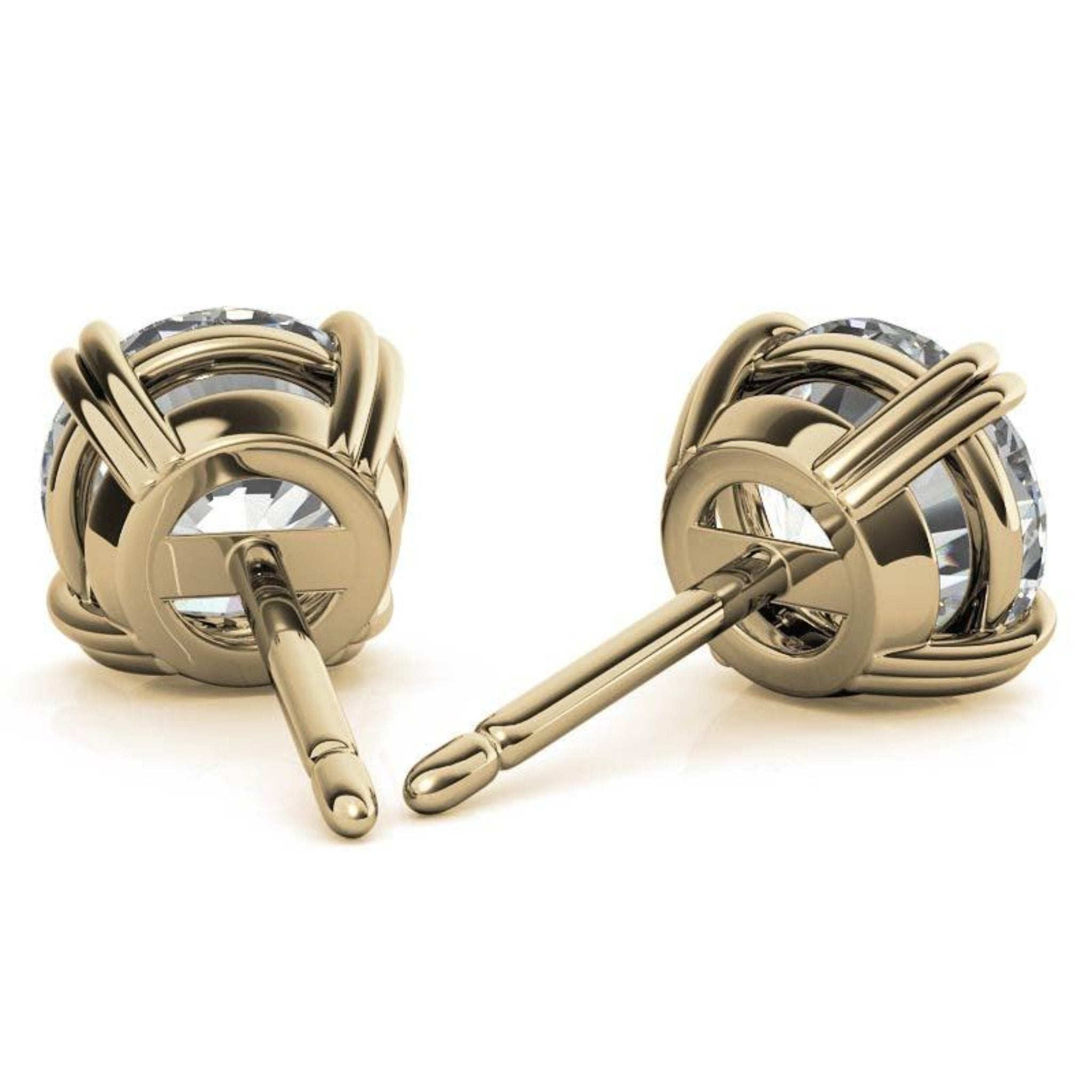 Round Solitaire Yellow Gold Silver Double 4-Prong Claw Earring For Woman