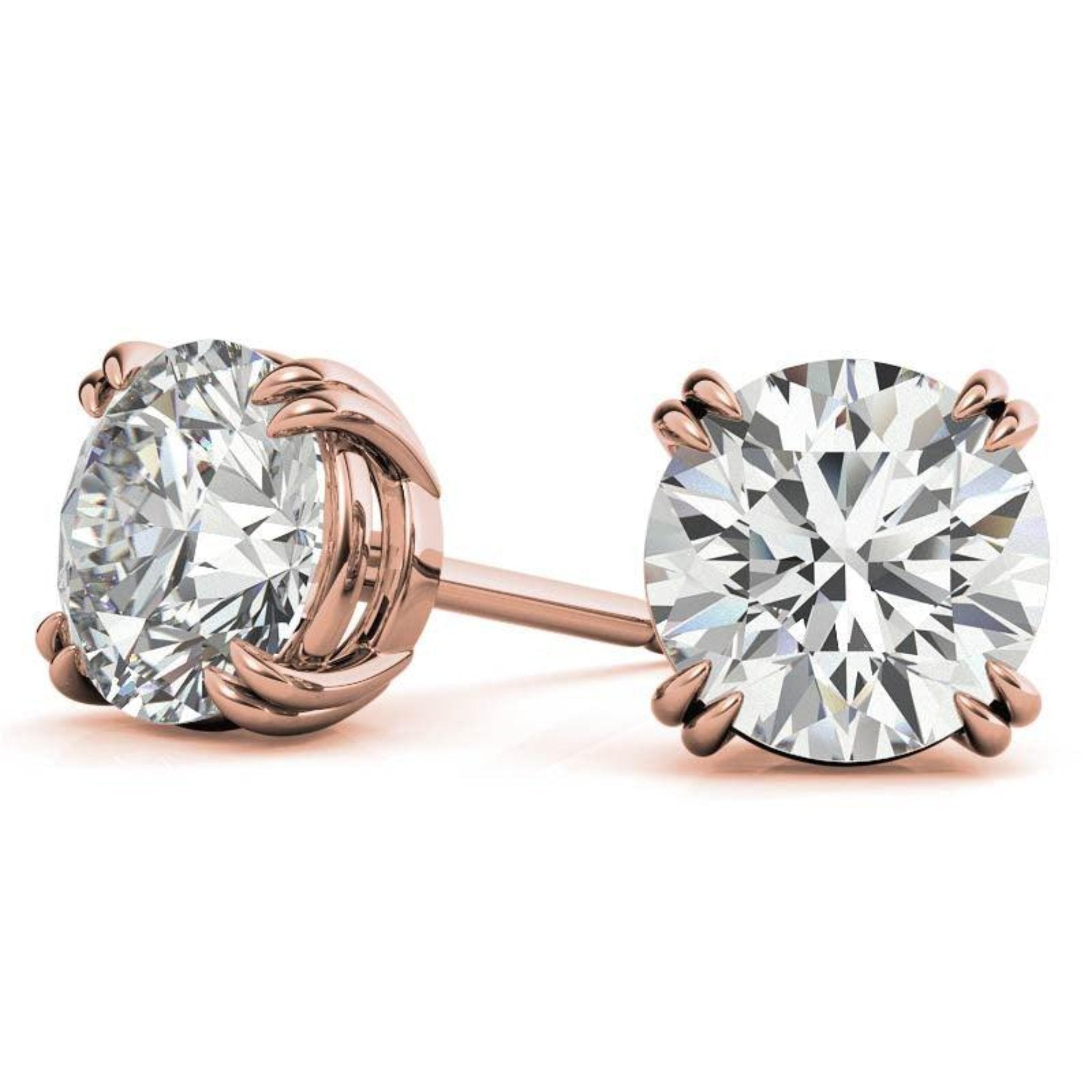 Round Solitaire Rose Gold Silver Double 4-Prong Claw Earring For Woman