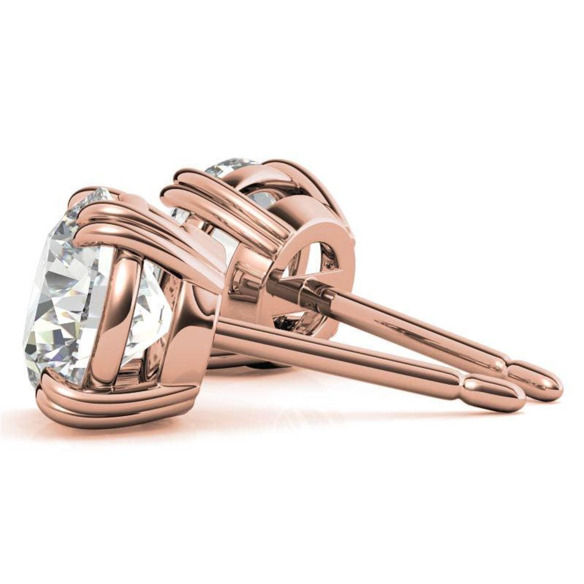 Round Solitaire Rose Gold Silver Double 4-Prong Claw Earring For Woman