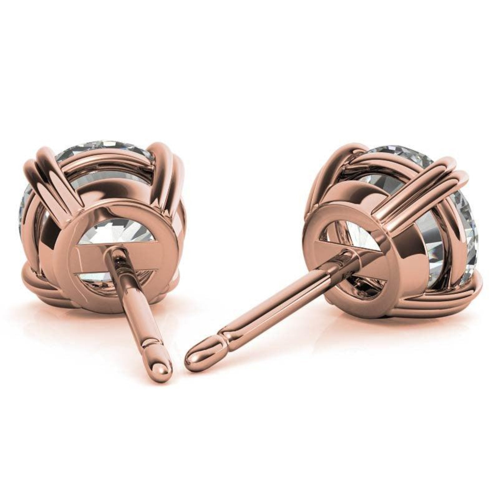Round Solitaire Rose Gold Silver Double 4-Prong Claw Earring For Woman