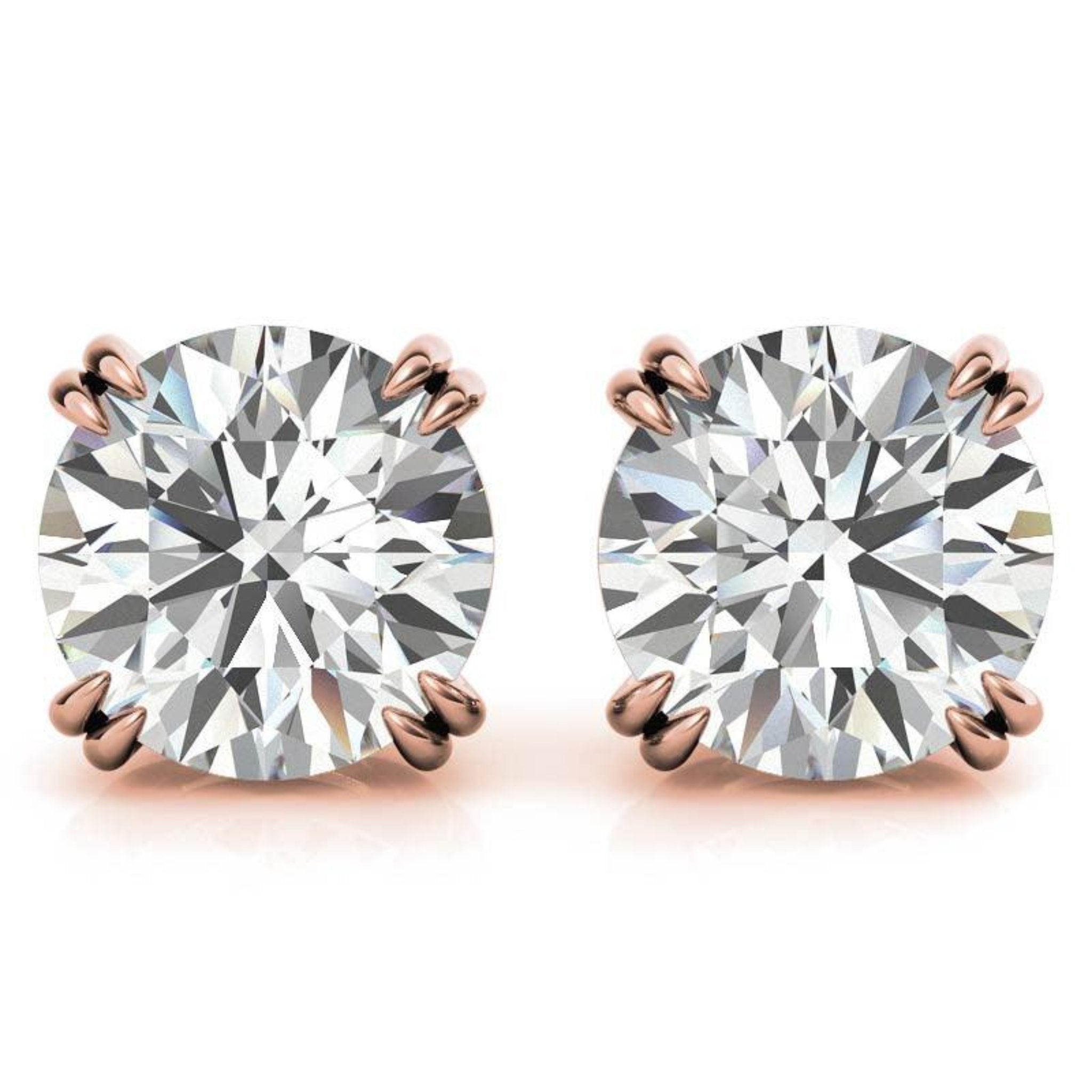 Round Solitaire Rose Gold Silver Double 4-Prong Claw Earring For Woman