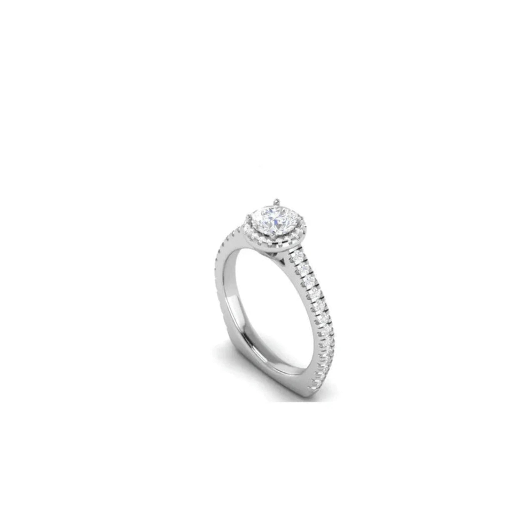 White Gold Adjustable Silver Gleaming Round Halo Pave Diamond Ring For Woman