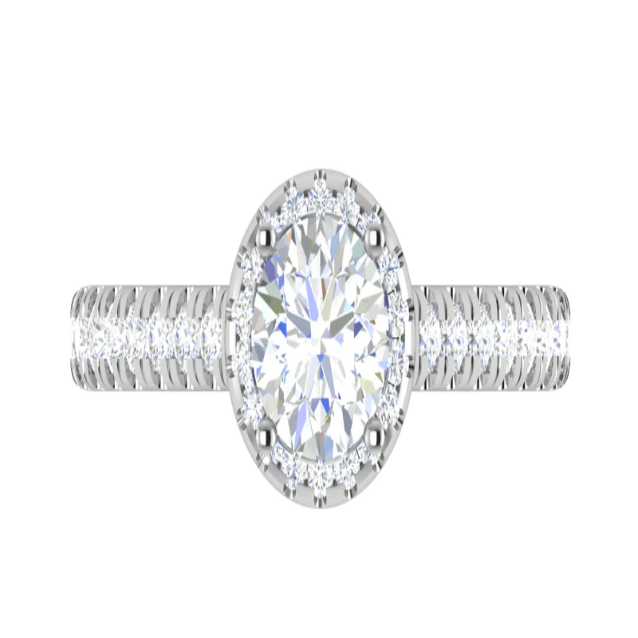 White Gold Adjustable Silver Gleaming Round Halo Pave Diamond Ring For Woman