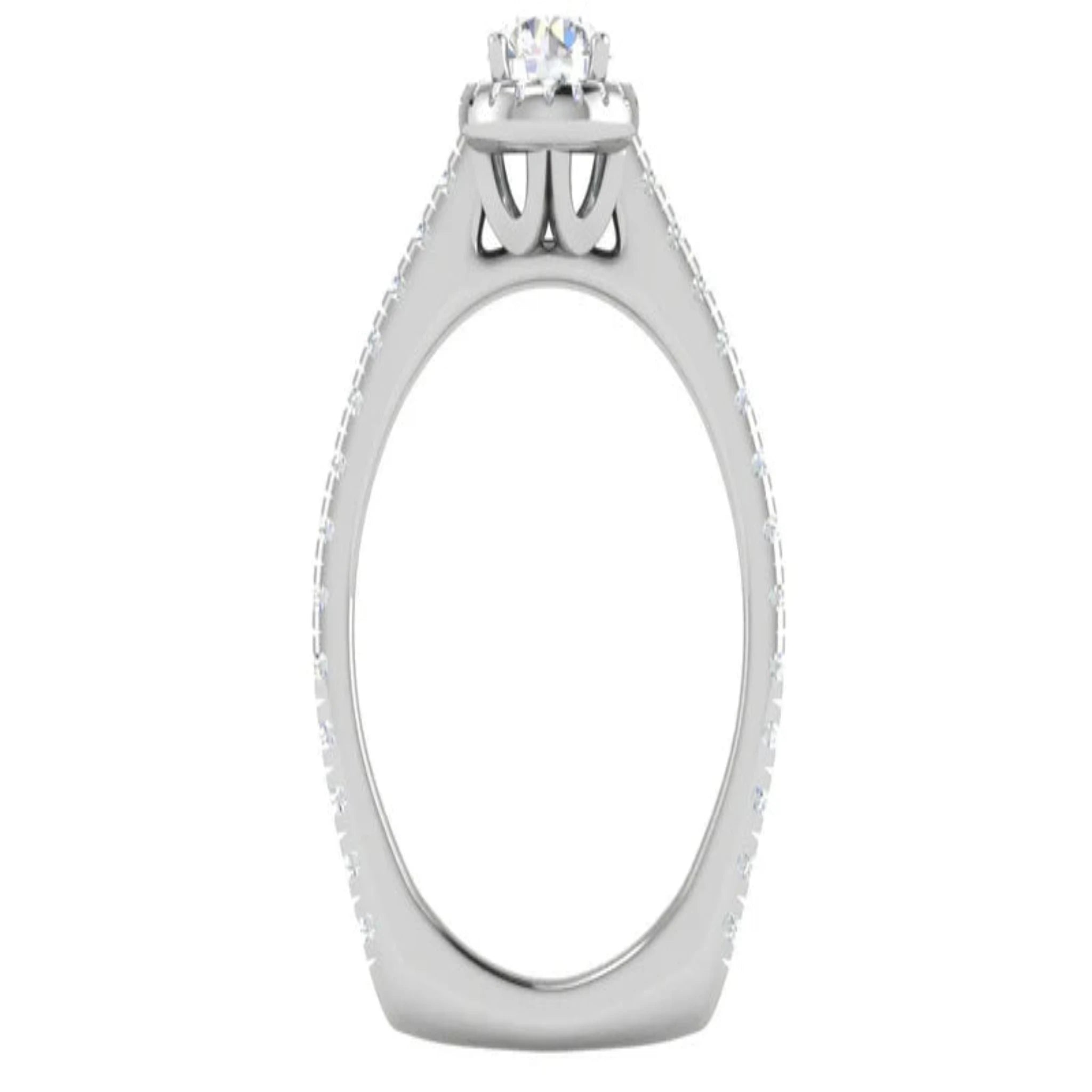 White Gold Adjustable Silver Gleaming Round Halo Pave Diamond Ring For Woman