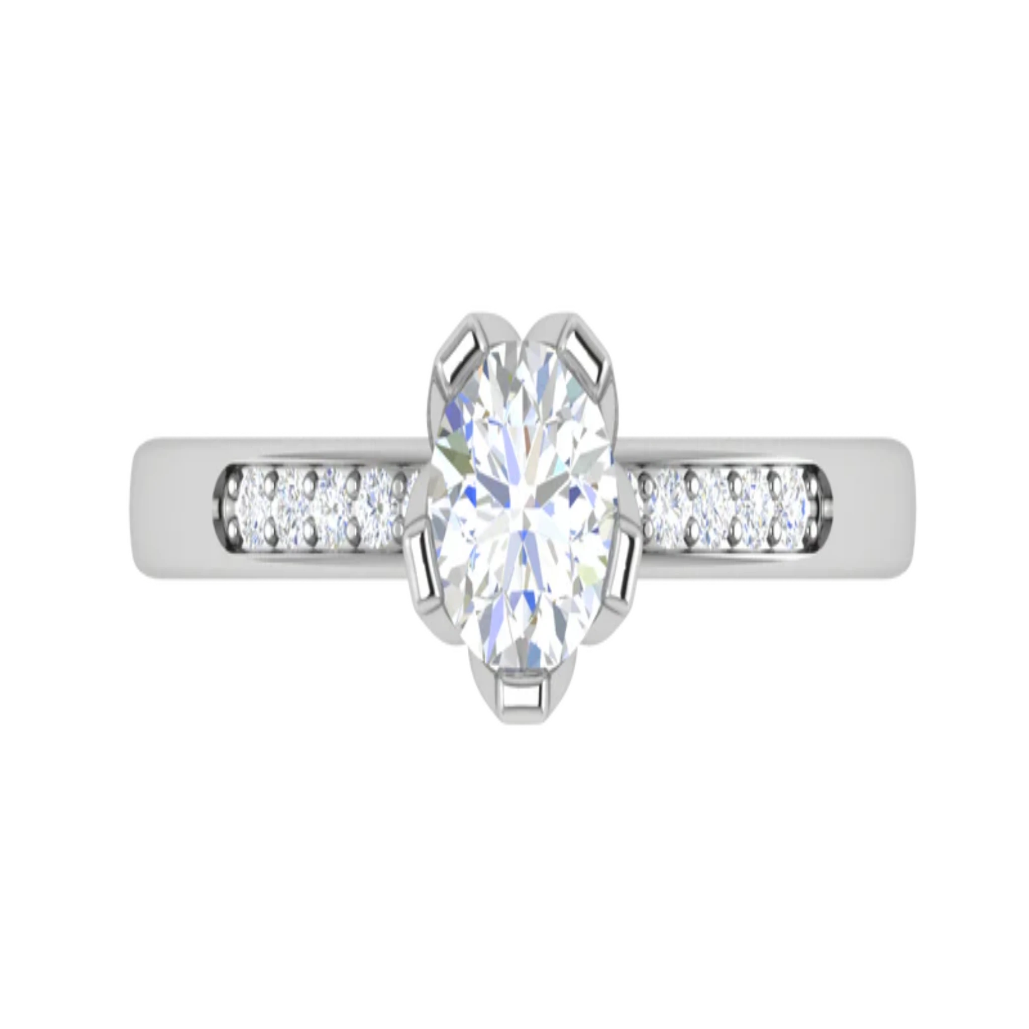 White Gold Adjustable Silver Accent Solitaire Ring For Woman