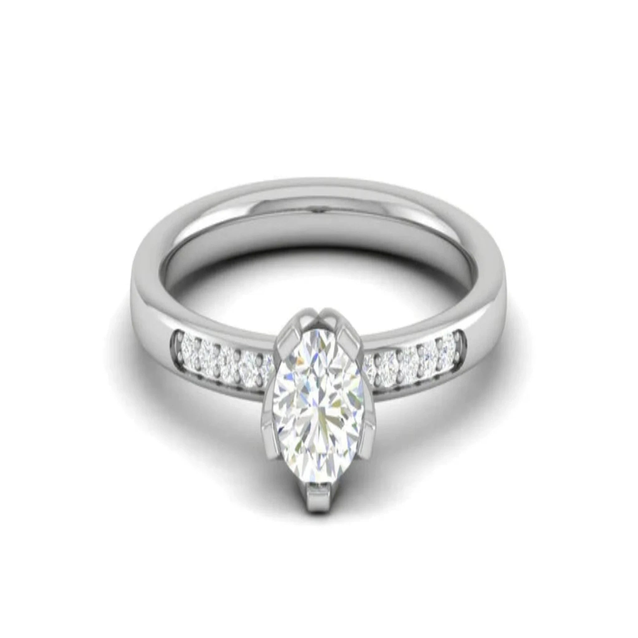 White Gold Adjustable Silver Accent Solitaire Ring For Woman