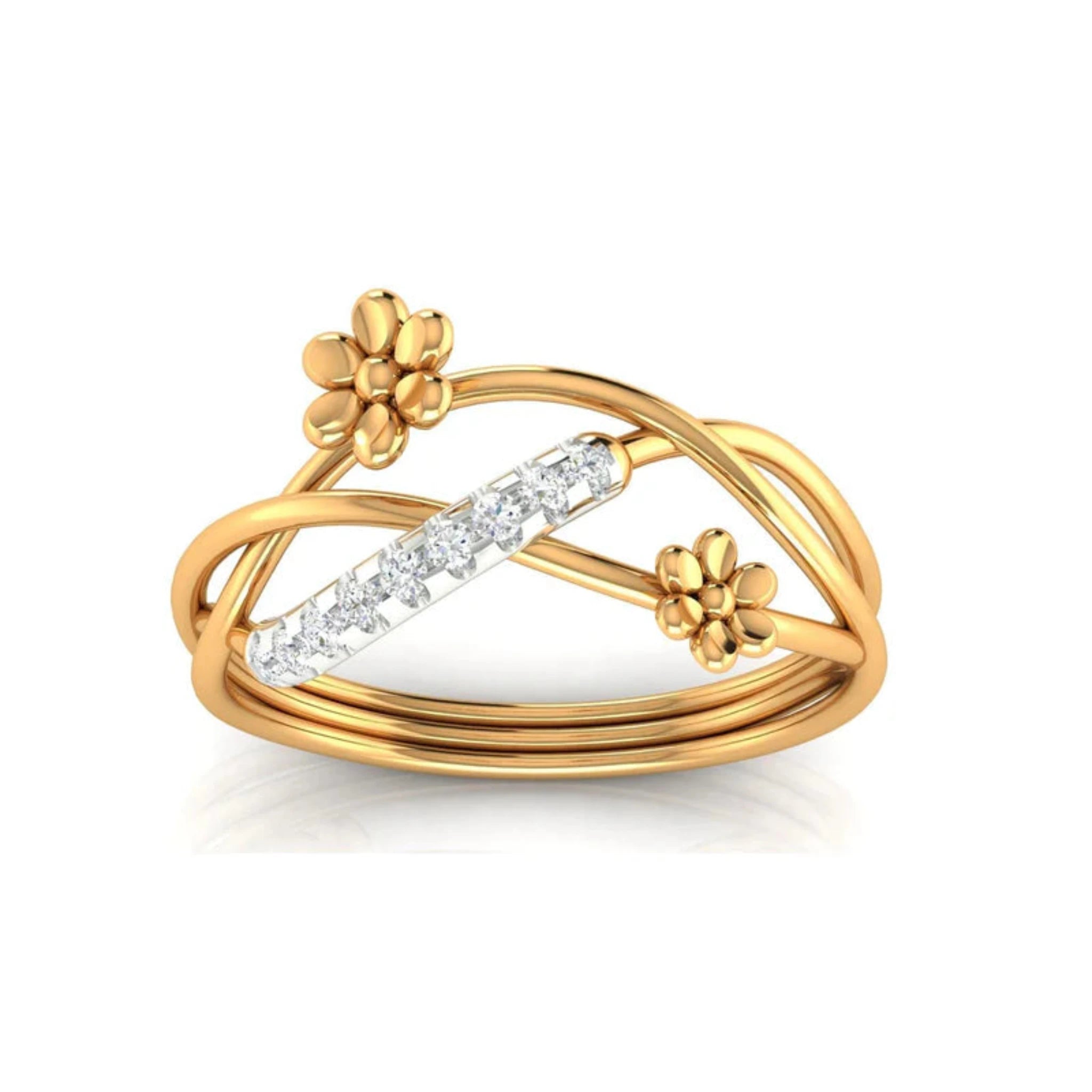 Yellow Gold Adjustable Silver Elegant Open Infinity Twist Intertwined Duo Floral Ring For Woman