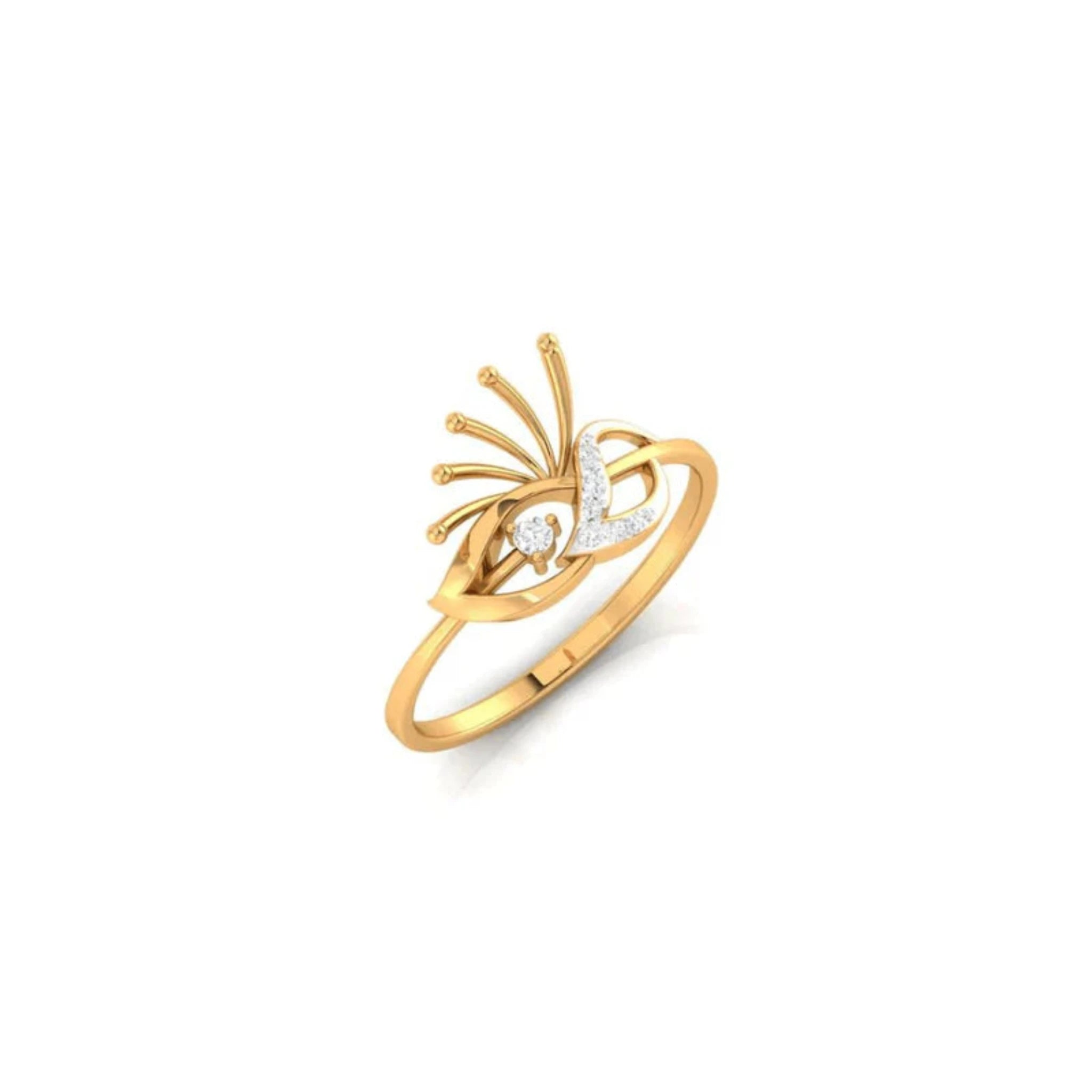 Silver Yellow Gold Adjustable Feather Leaf-Inspired Sparkling Diamond Ring For Woman
