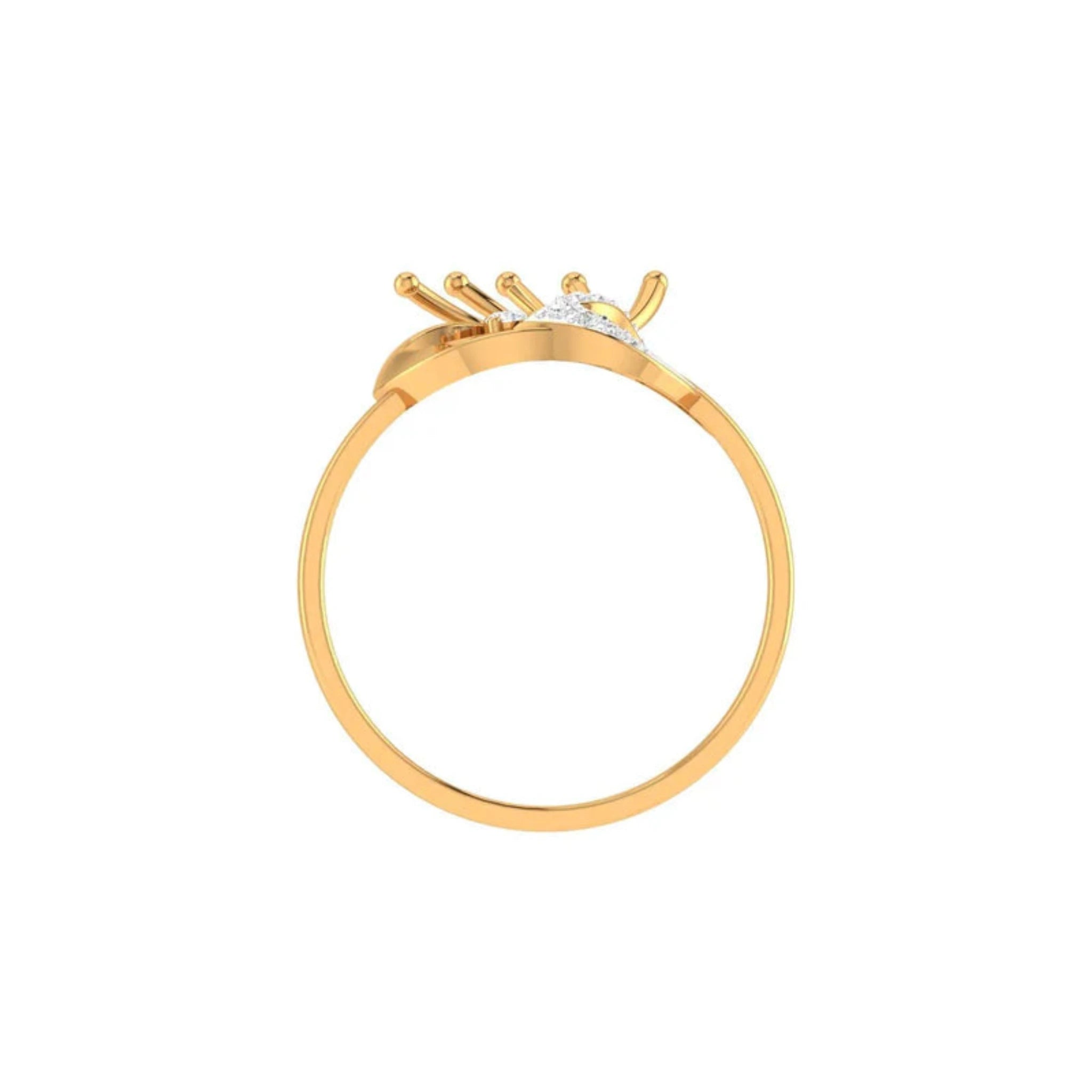 Silver Yellow Gold Adjustable Feather Leaf-Inspired Sparkling Diamond Ring For Woman