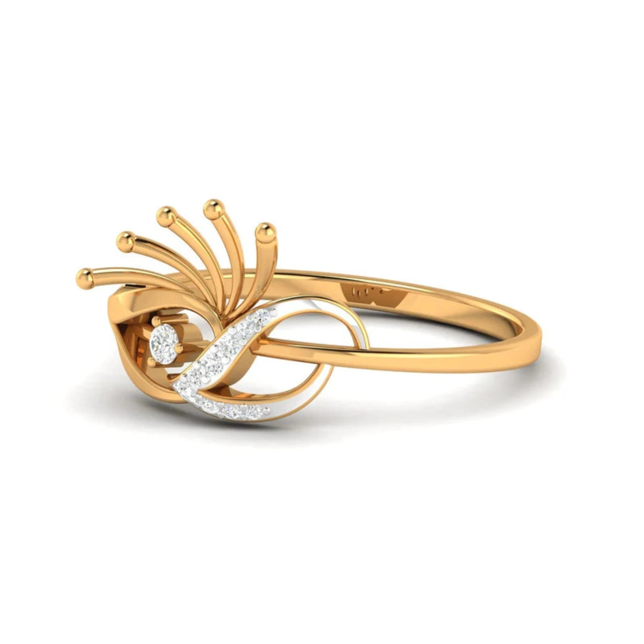 Silver Yellow Gold Adjustable Feather Leaf-Inspired Sparkling Diamond Ring For Woman