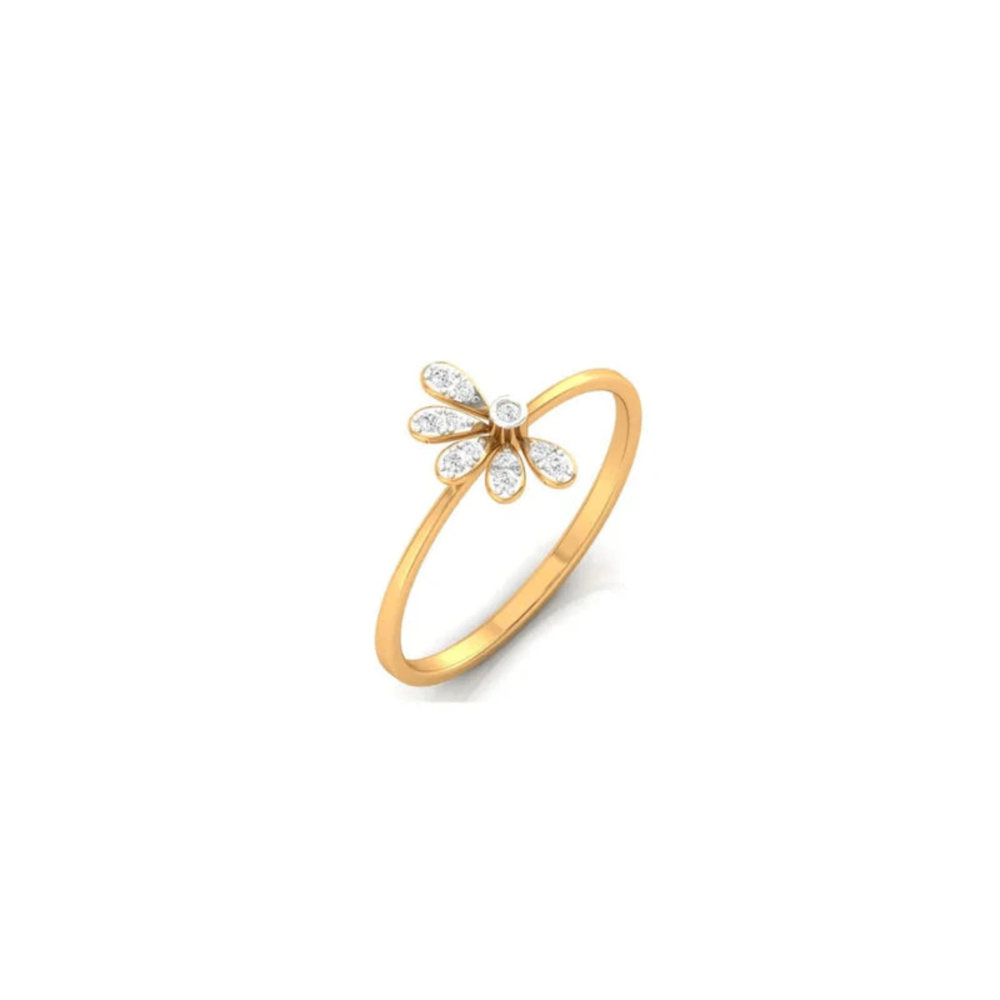 Yellow Gold Adjustable Silver Half-Flower Inspired Petal Lightweight Ring For Woman