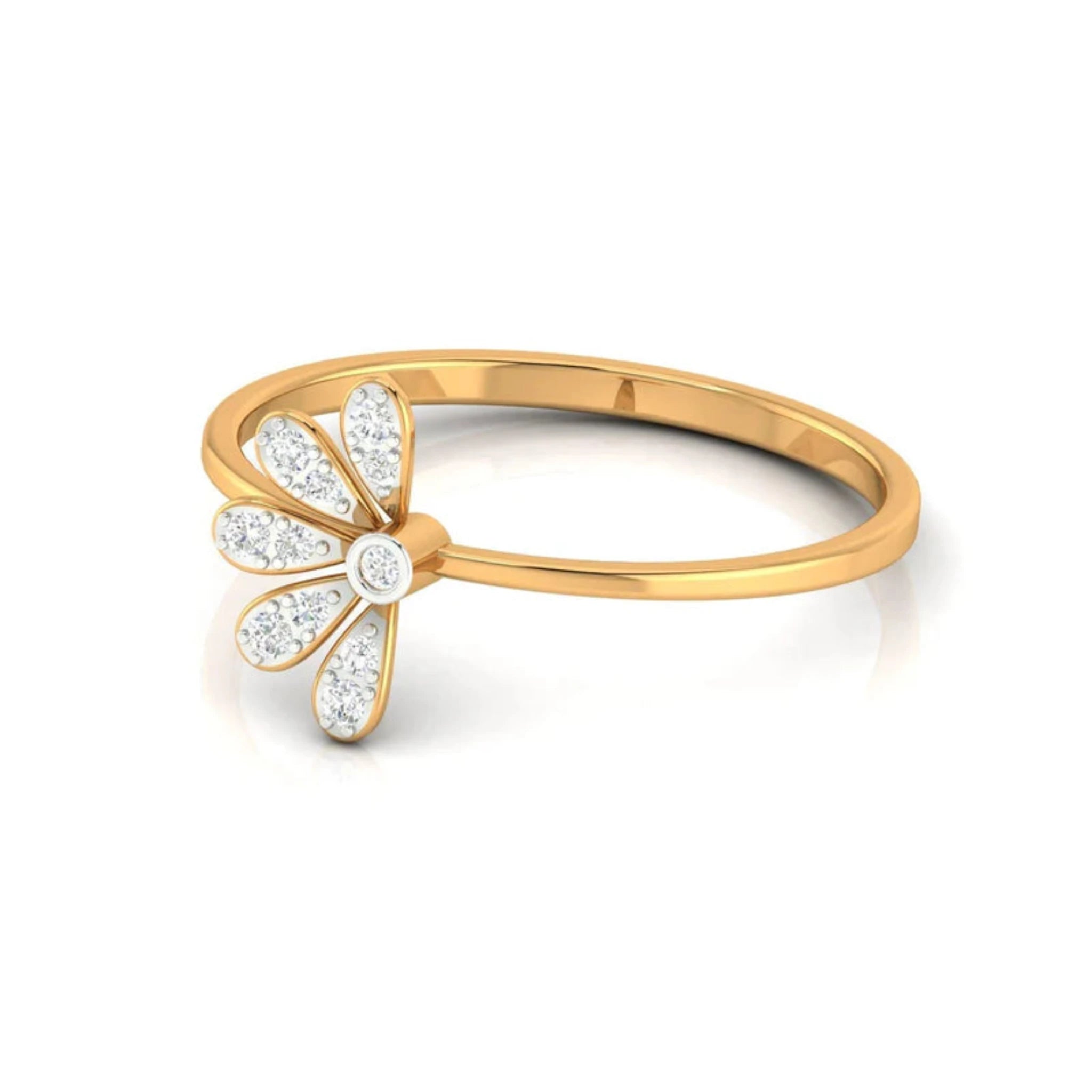 Yellow Gold Adjustable Silver Half-Flower Inspired Petal Lightweight Ring For Woman