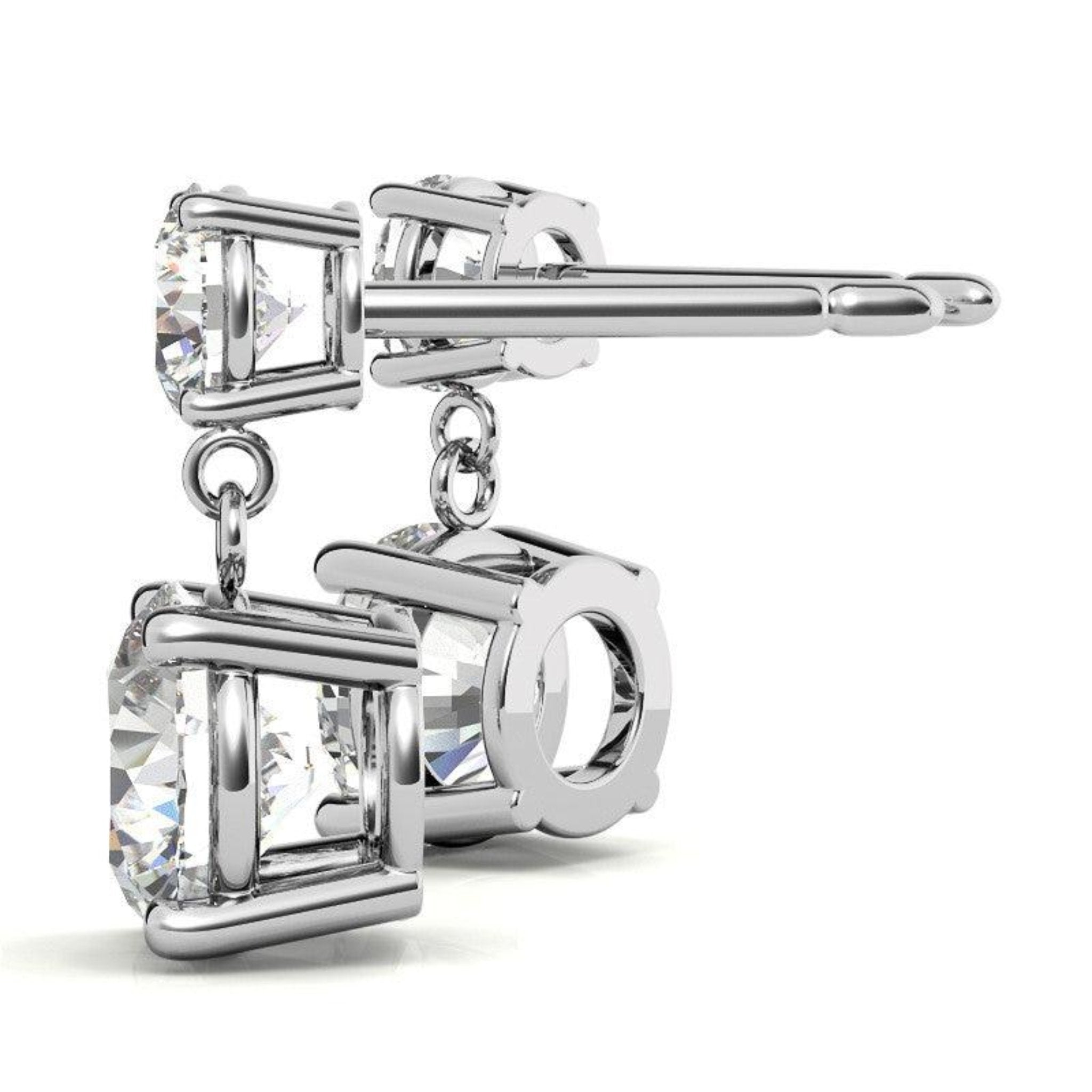 Double Solitaire White Gold Silver Dainty Dangling Earring For Woman