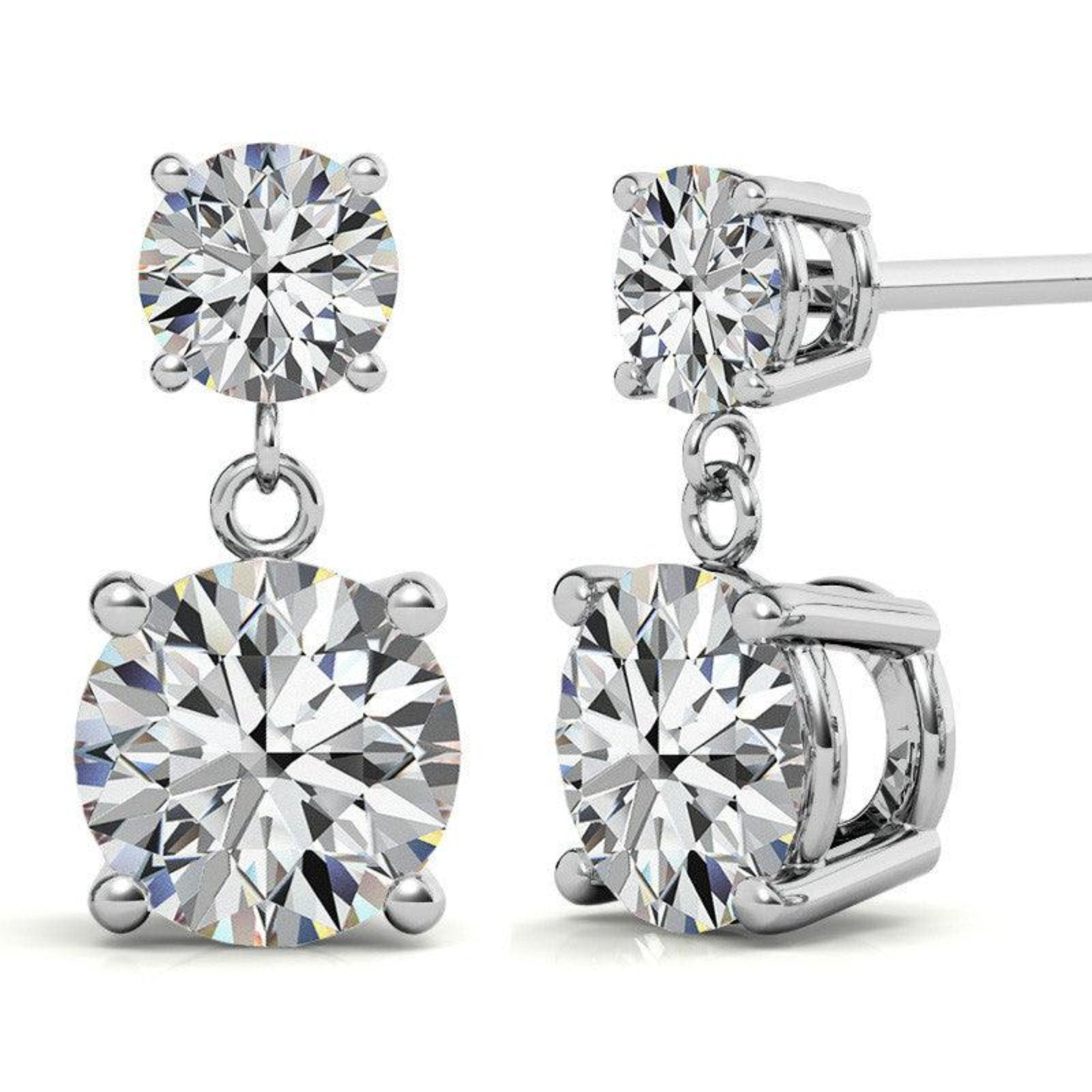 Double Solitaire White Gold Silver Dainty Dangling Earring For Woman