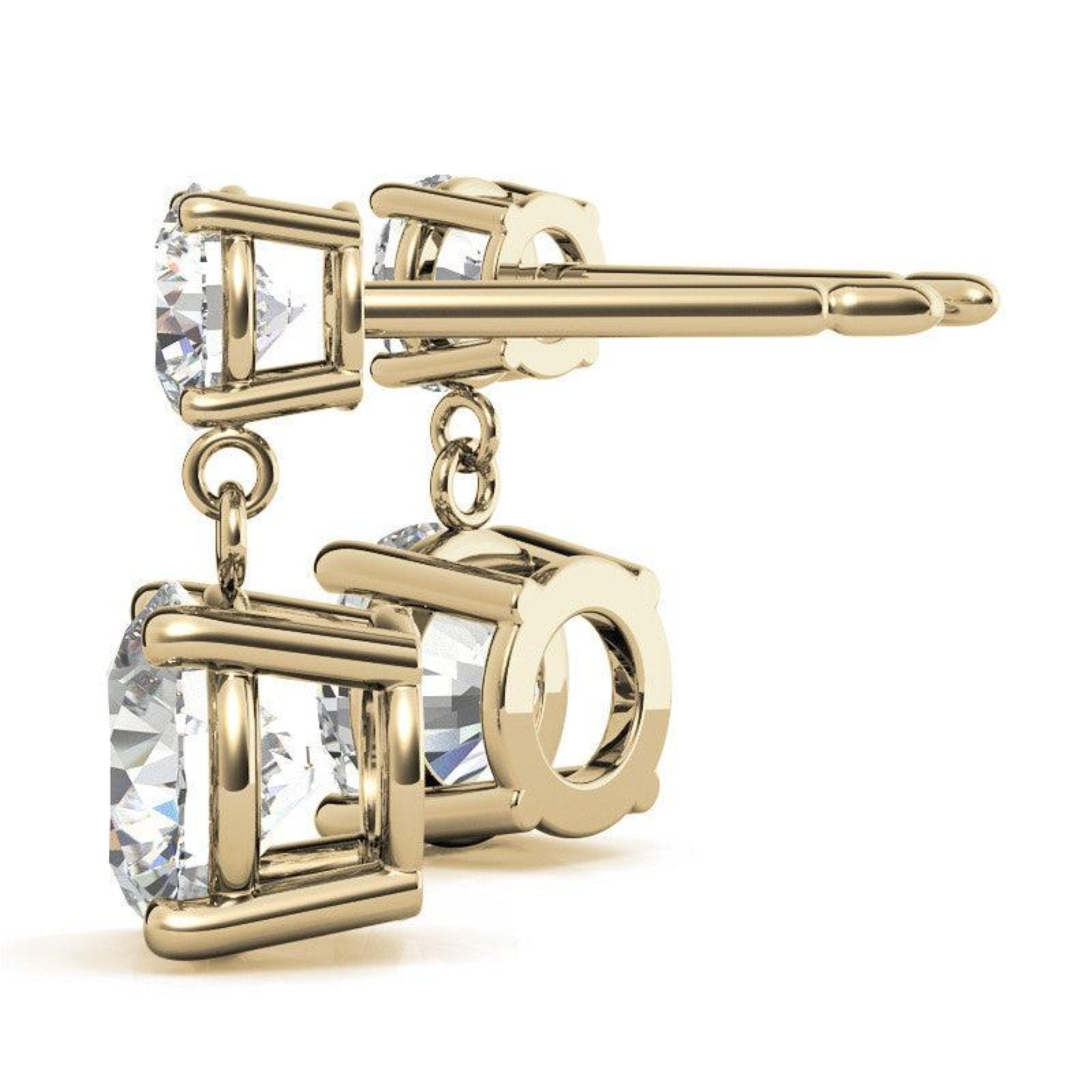 Double Solitaire Yellow Gold Silver Dainty Dangling Earring For Woman