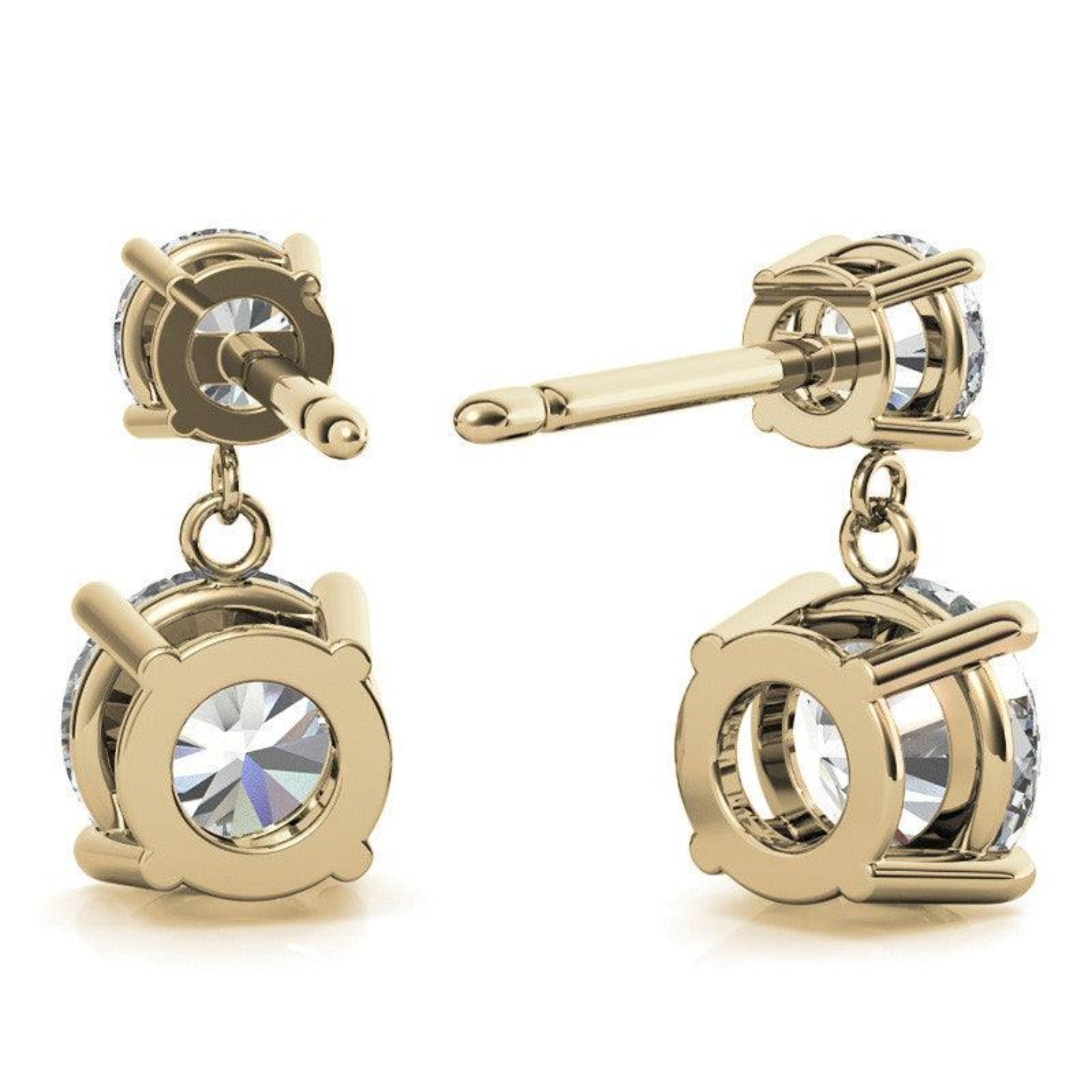 Double Solitaire Yellow Gold Silver Dainty Dangling Earring For Woman