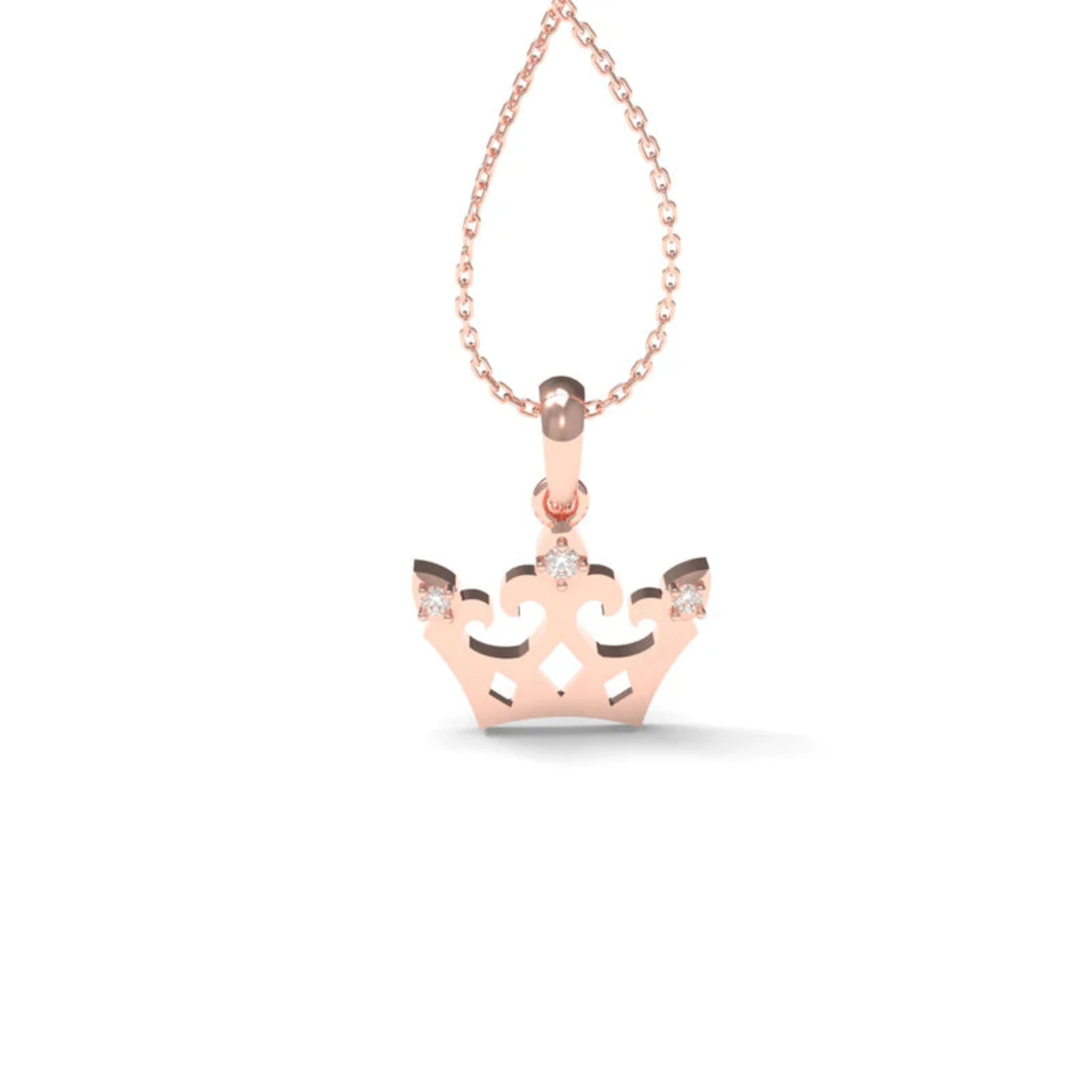 Silver Majestic Prong-Set Glittering Clear Stones Crown Charm Rose Gold Pendant For Kids
