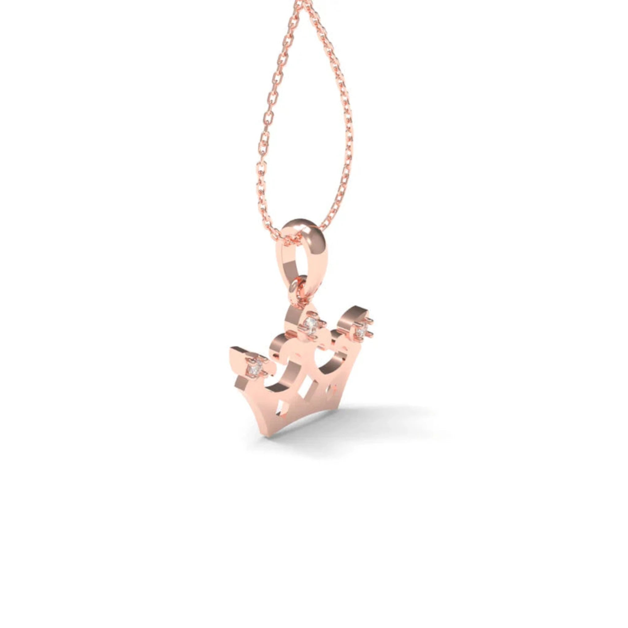 Silver Majestic Prong-Set Glittering Clear Stones Crown Charm Rose Gold Pendant For Kids