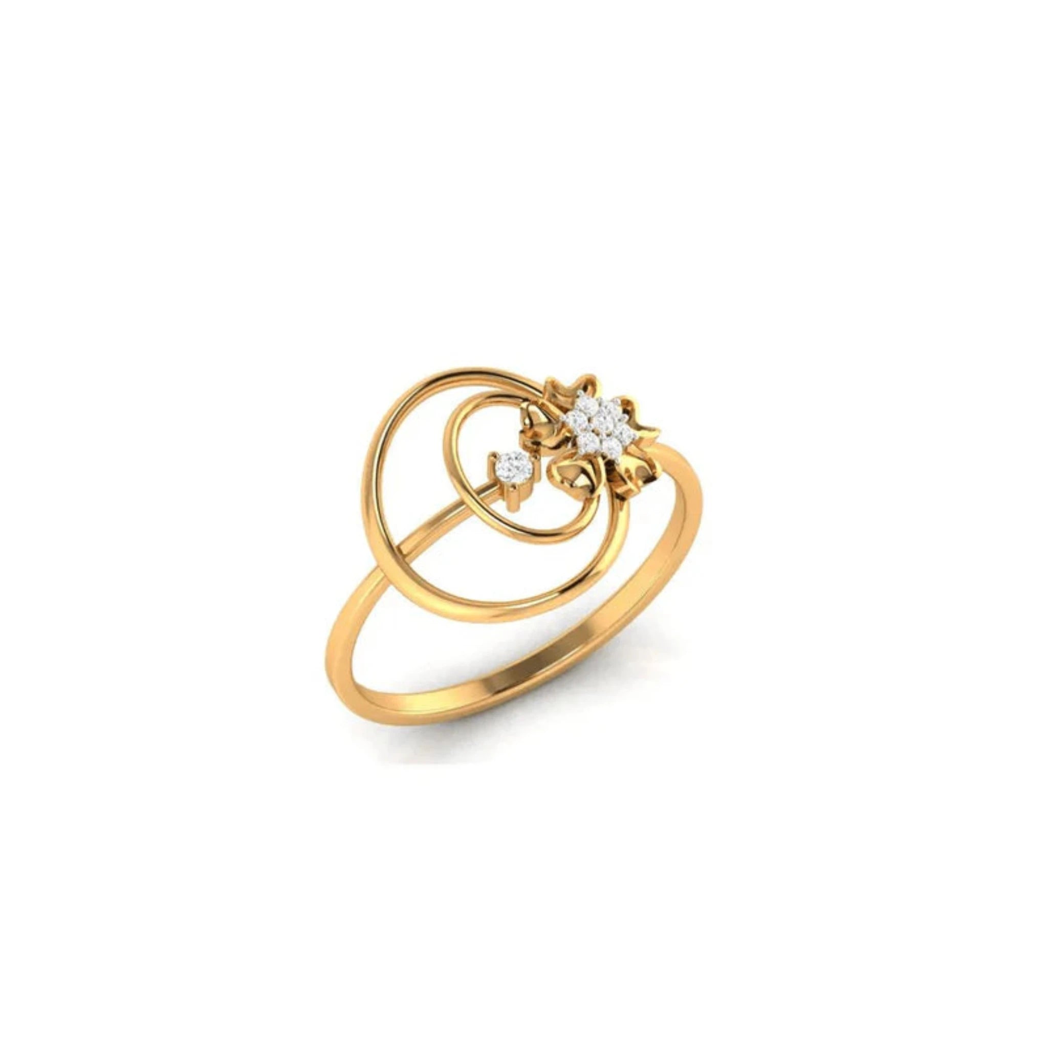 Yellow Gold Adjustable Silver Stylish Double Swirling Floral Zirconia Stones Ring For Woman