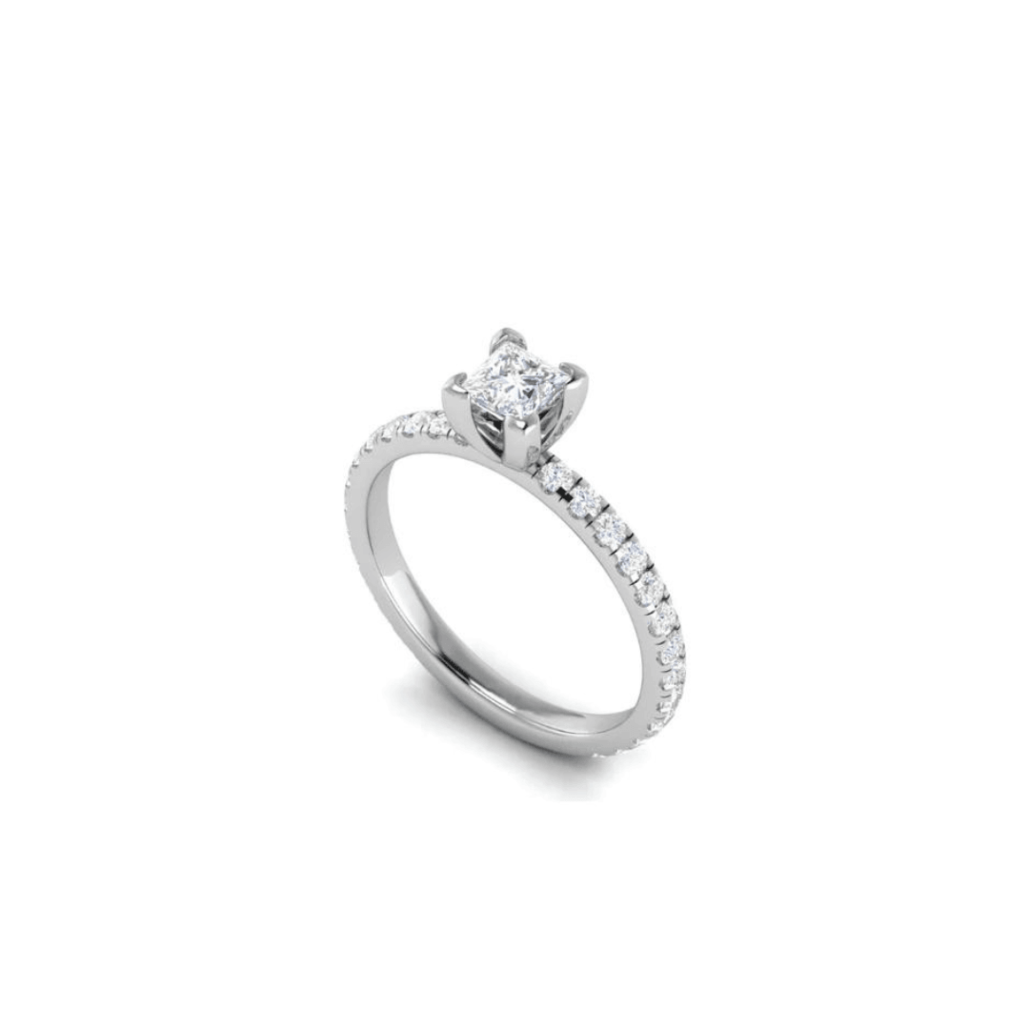 Square-Cut Diamond White Gold Adjustable Silver Elegant Ring For Women
