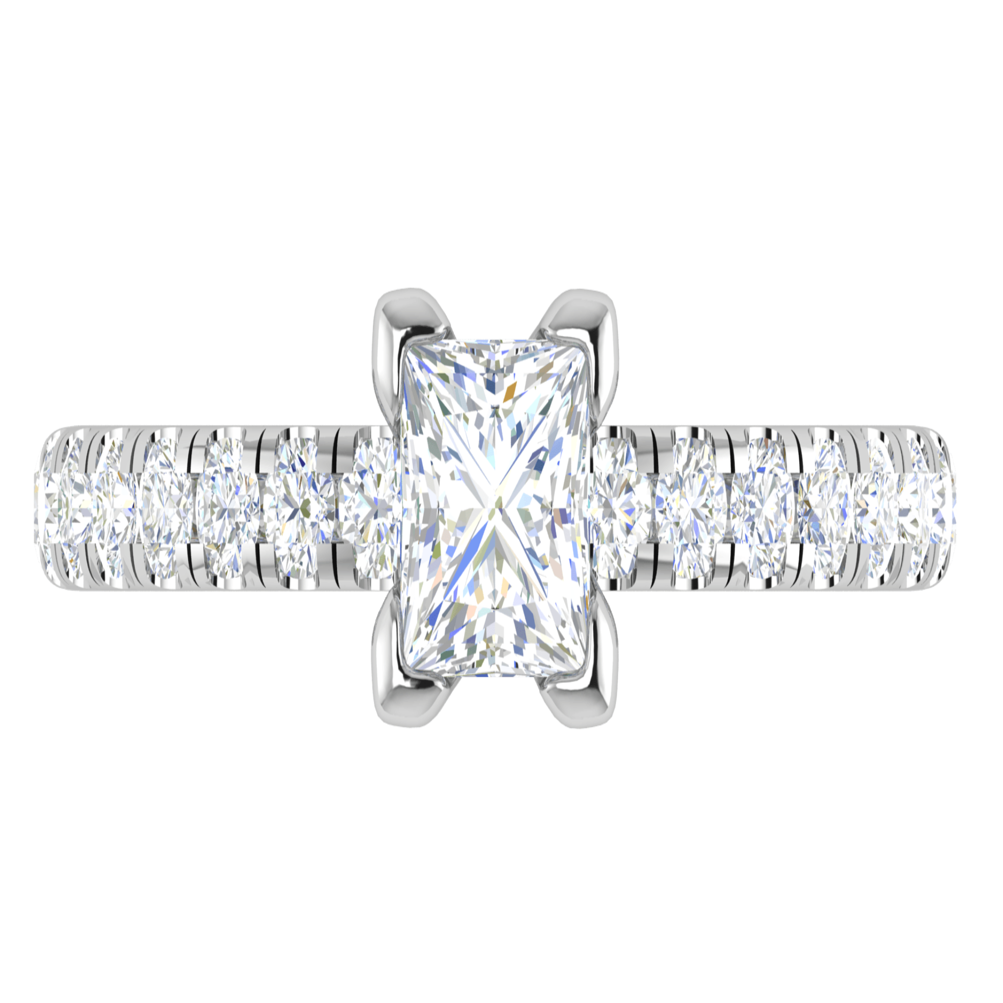 Square-Cut Diamond White Gold Adjustable Silver Elegant Ring For Women