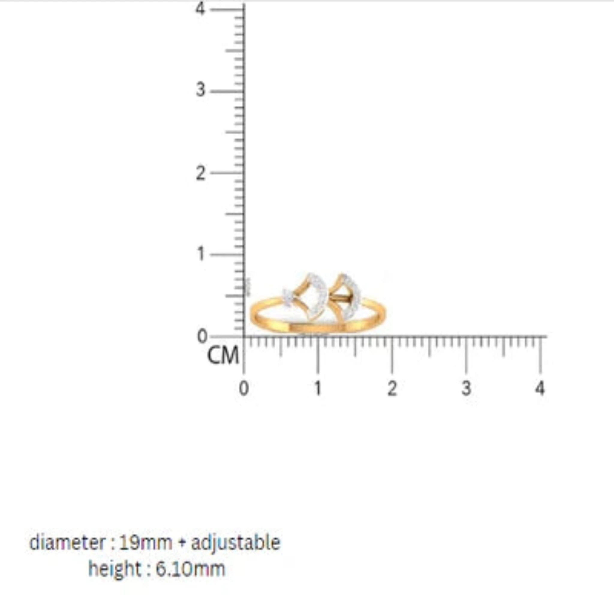 Silver Yellow Gold Adjustable Dual Crescent Open-Ended Diamond Ring for Women
