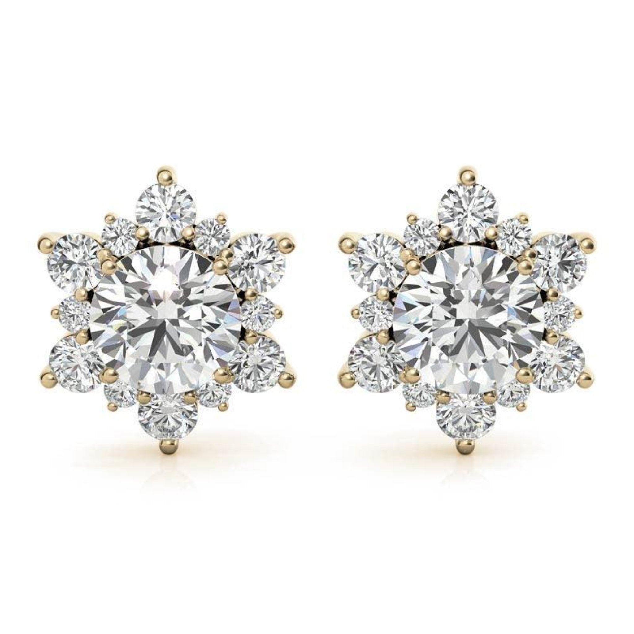 Elegant Floral Snowflake Yellow Gold Silver Diamond Simulant Earring For Woman