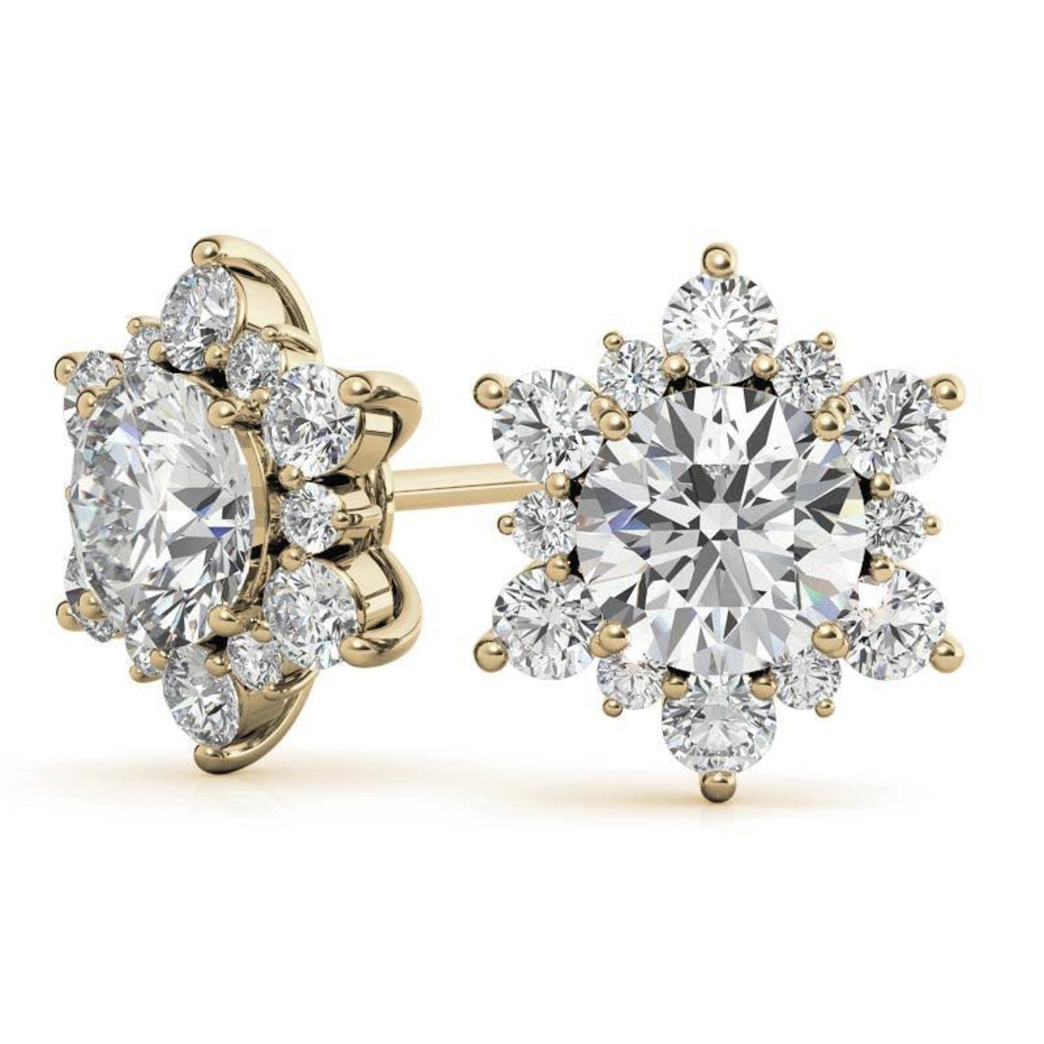 Elegant Floral Snowflake Yellow Gold Silver Diamond Simulant Earring For Woman