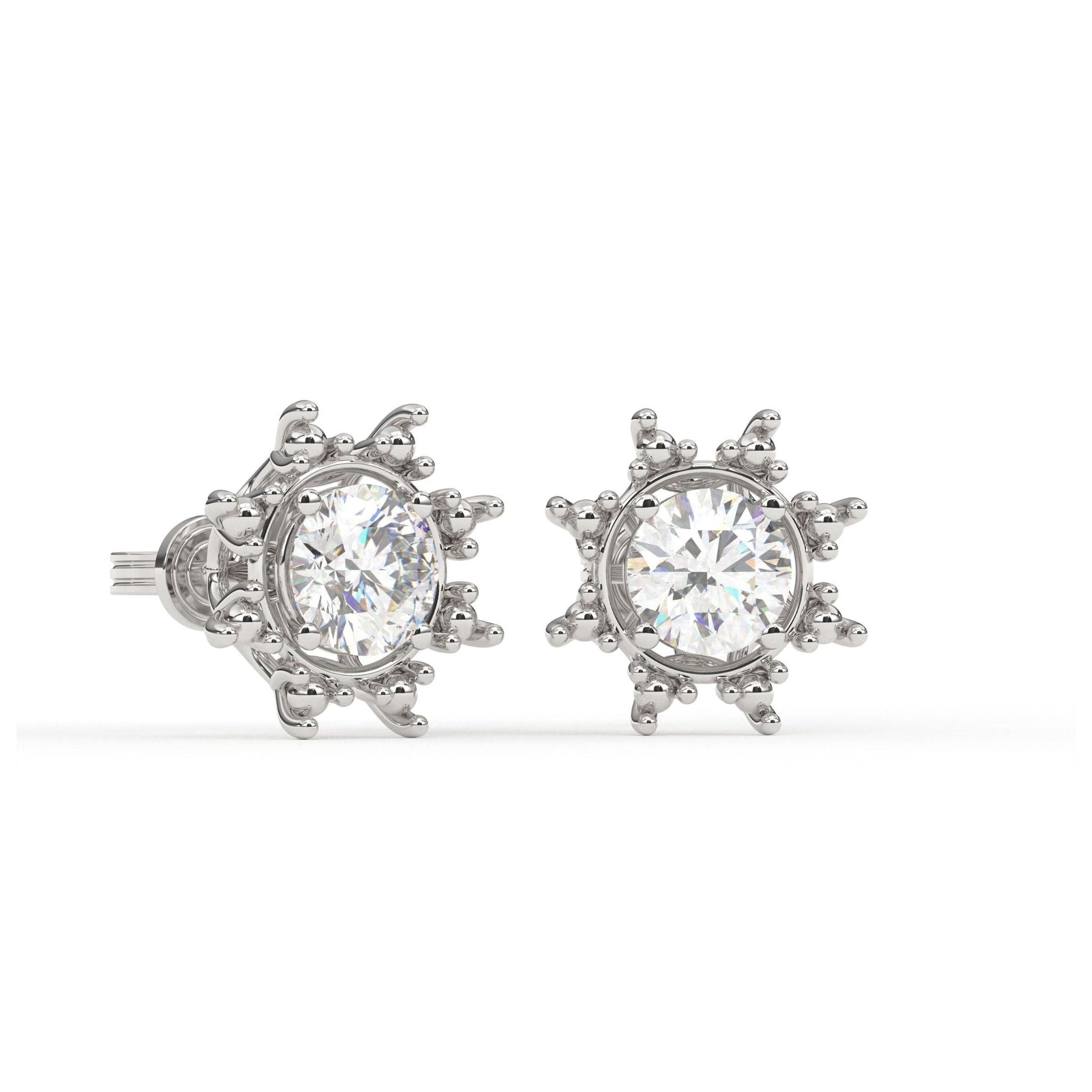 Beaded Floral Round Cut Diamond Silver White Gold Plated Earring For Women