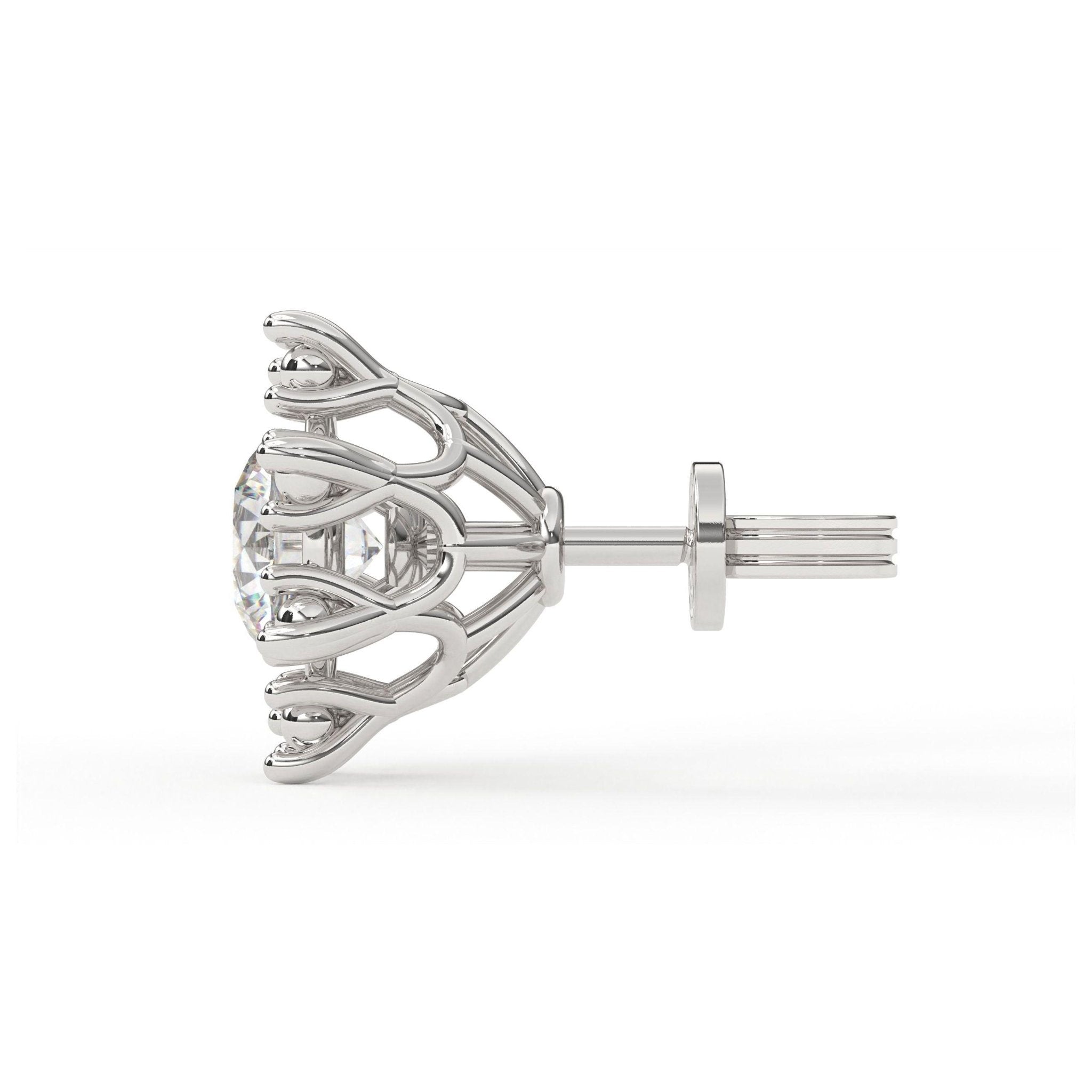 Beaded Floral Round Cut Diamond Silver White Gold Plated Earring For Women