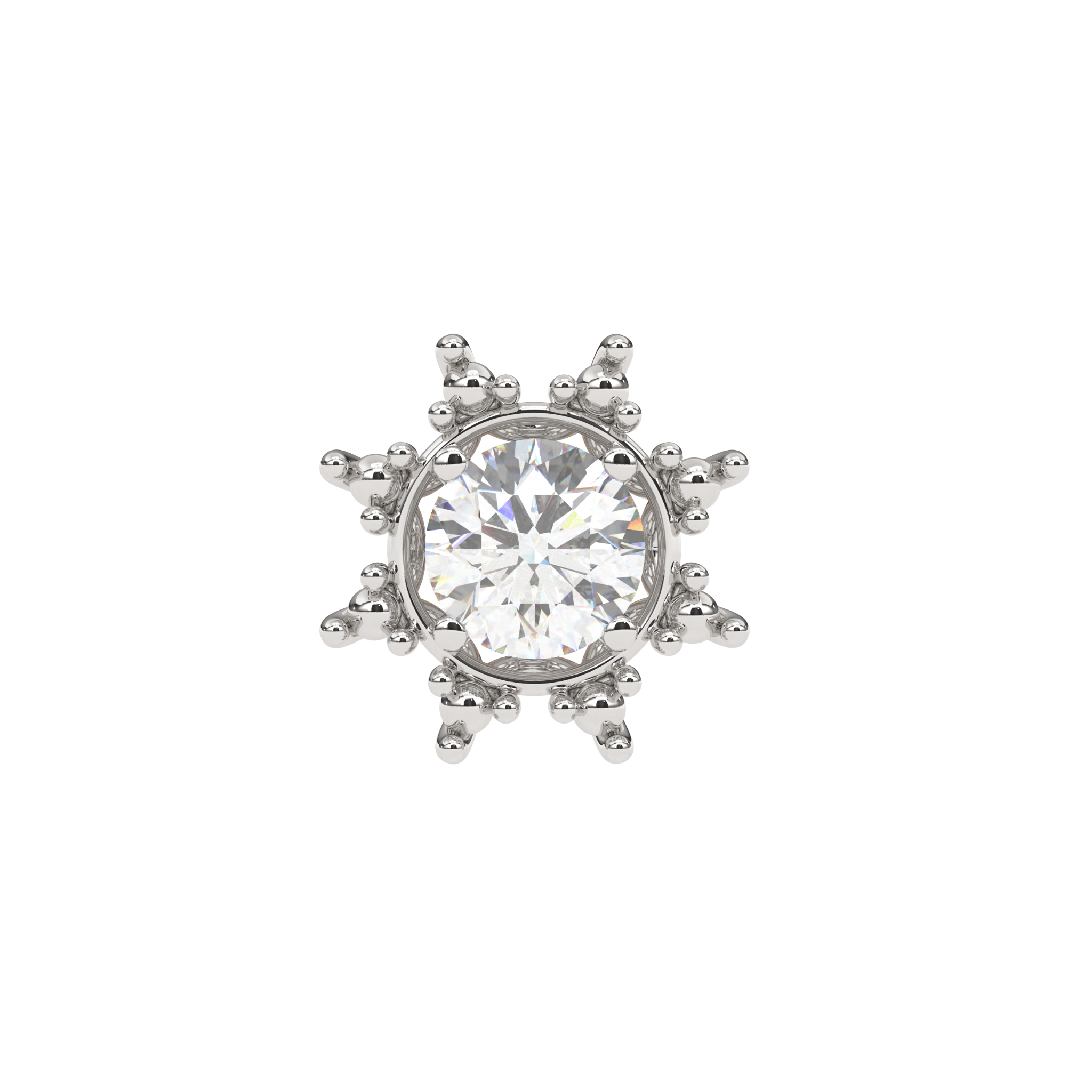 Beaded Floral Round Cut Diamond Silver White Gold Plated Earring For Women