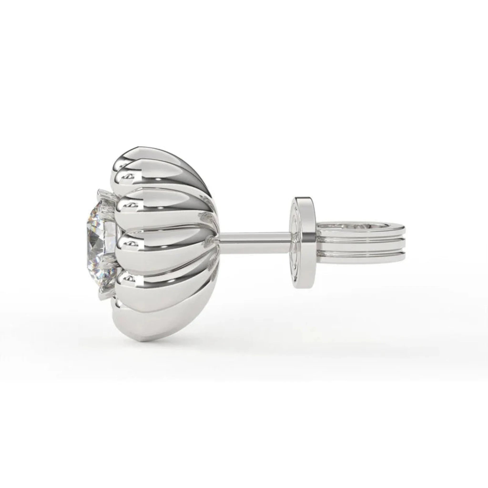 White Gold Adjustable Silver Diamond Flower Shaped Stud Earring For Woman